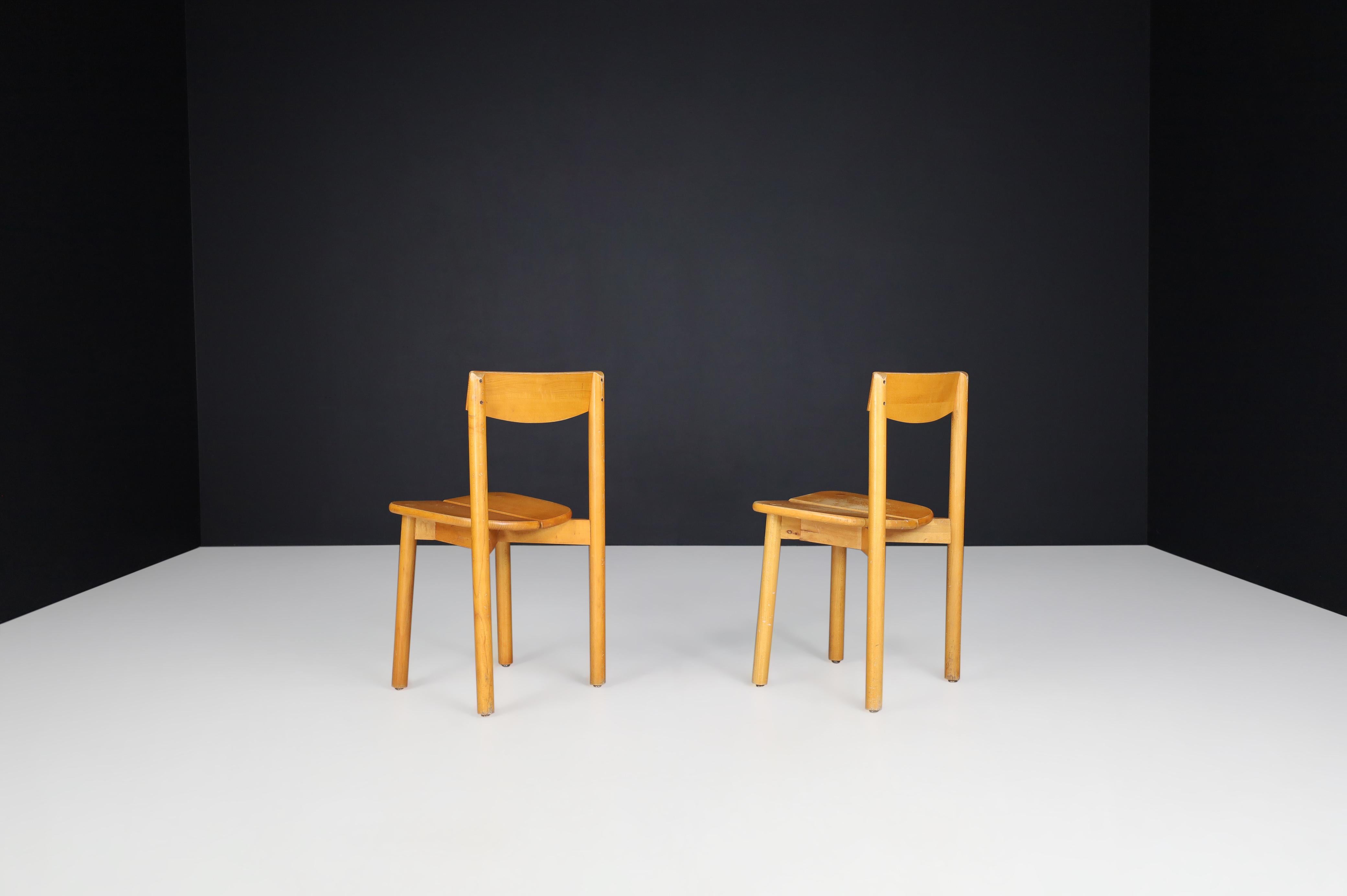20th Century Pierre Gautier Solid Chairs in Blond Beech, France, 1960s For Sale