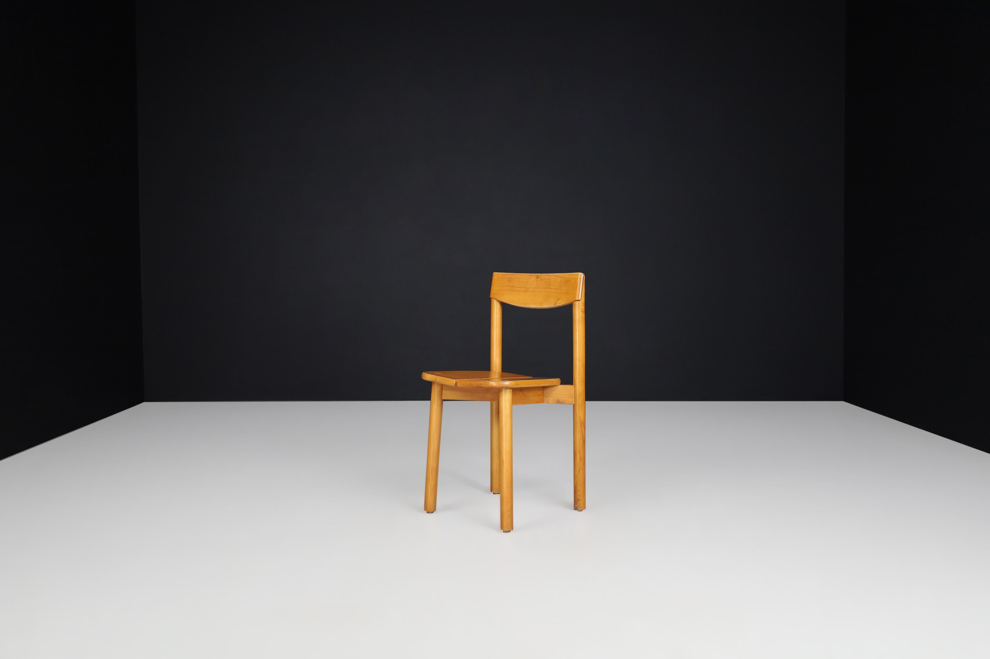 Pierre Gautier Solid Chairs in Blond Beech, France, 1960s For Sale 3
