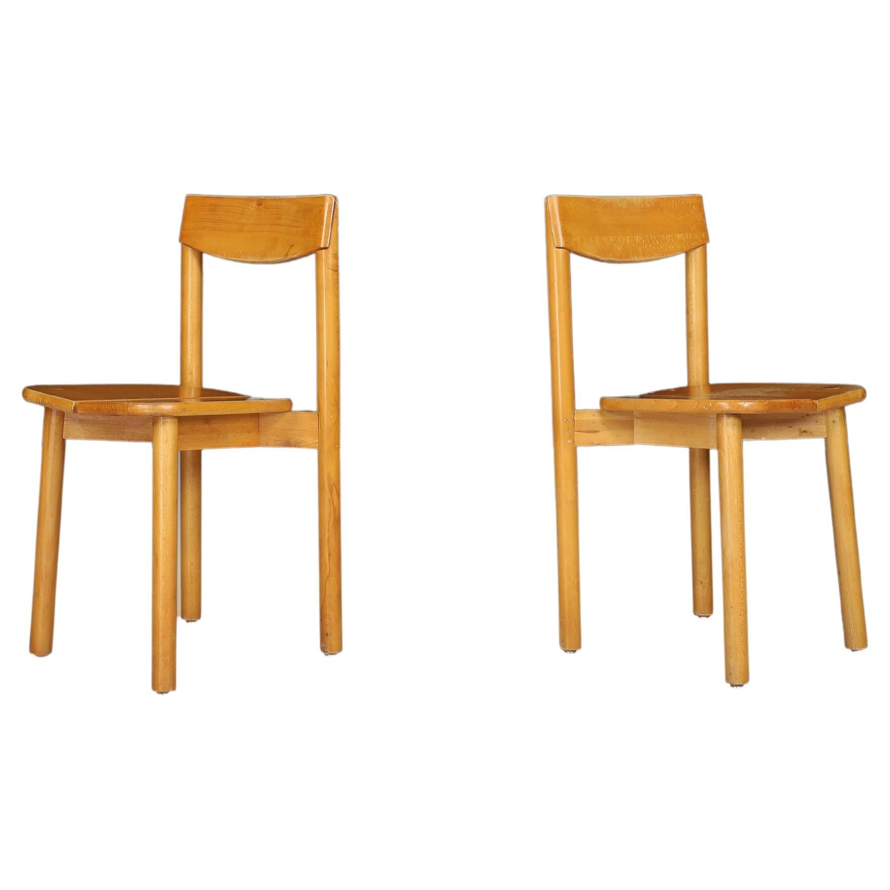 Pierre Gautier Solid Chairs in Blond Beech, France, 1960s For Sale