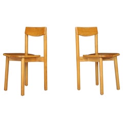 Pierre Gautier Solid Chairs in Blond Beech, France, 1960s