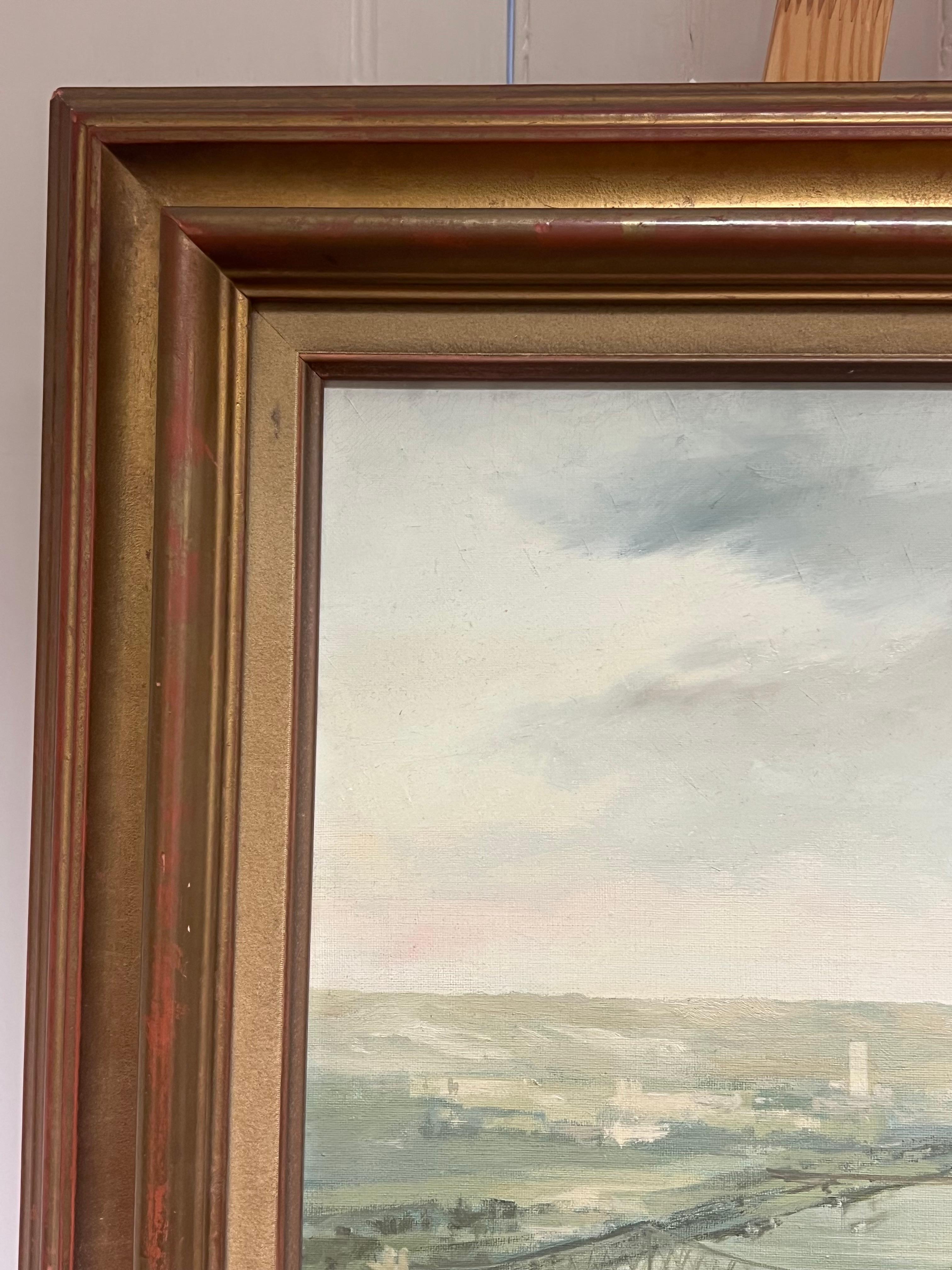 Vista panorámica de Rouen Francia Paisaje fluvial tranquilo Pintura al óleo grande en venta 5