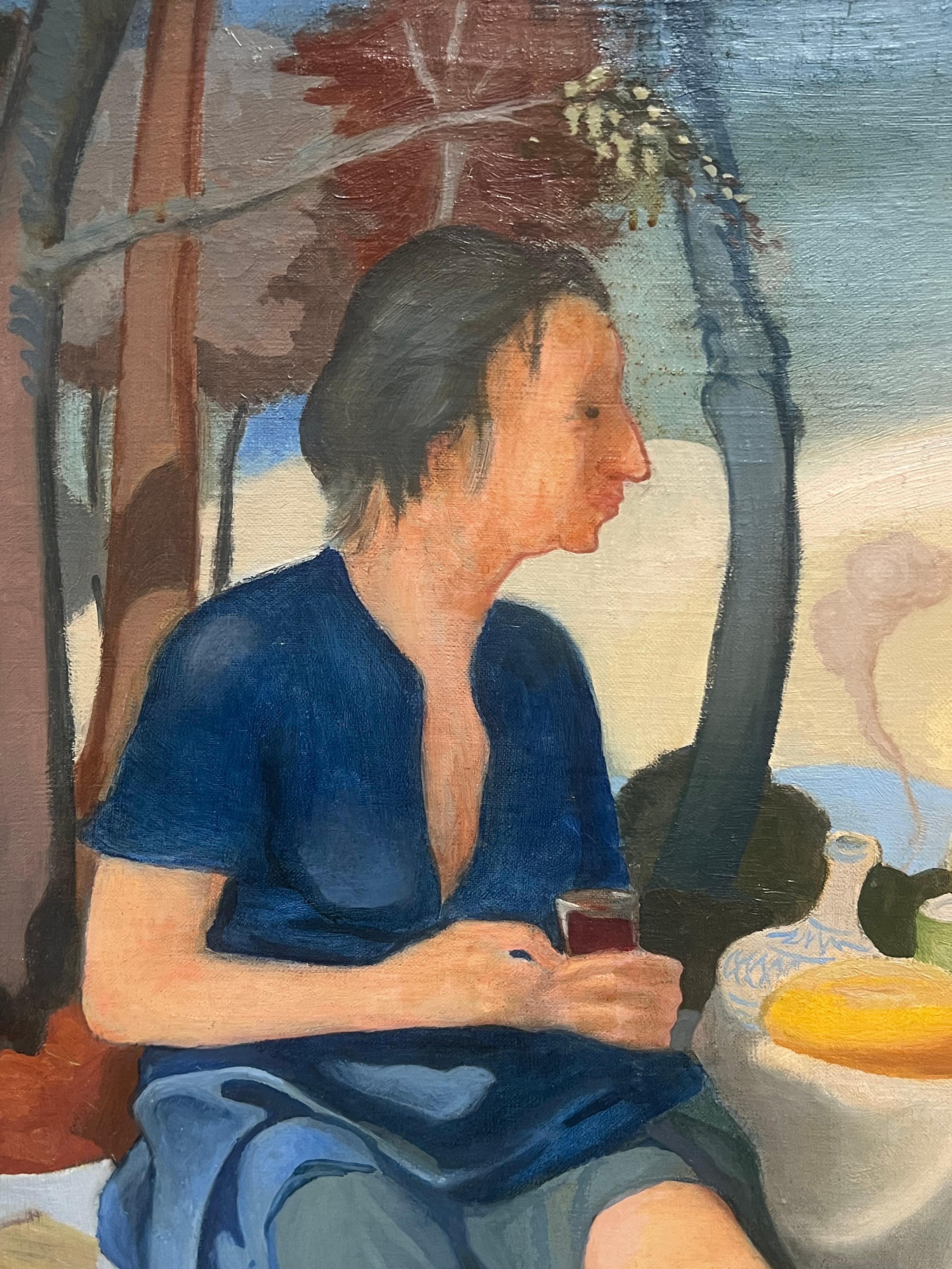 Deep in Conversation
by Pierre Georgeot (French mid 20th century)
oil on canvas, framed
framed: 25 x 30 inches
canvas : 24 x 29 inches
Provenance: private collection, France
Condition: some minor indents to the canvas surface but overall in very