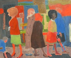 Mid-Century French Modern Street Scene Vibrant Characters “Dans La Rue”