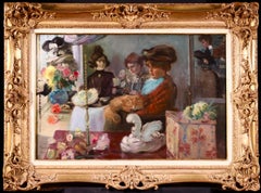 At the Milliner's - Impressionist Oil, Figures in Interior by Pierre G Jeanniot