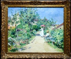 La Promenade - 19th Century Oil, Figures in Garden Landscape by Pierre Jeanniot