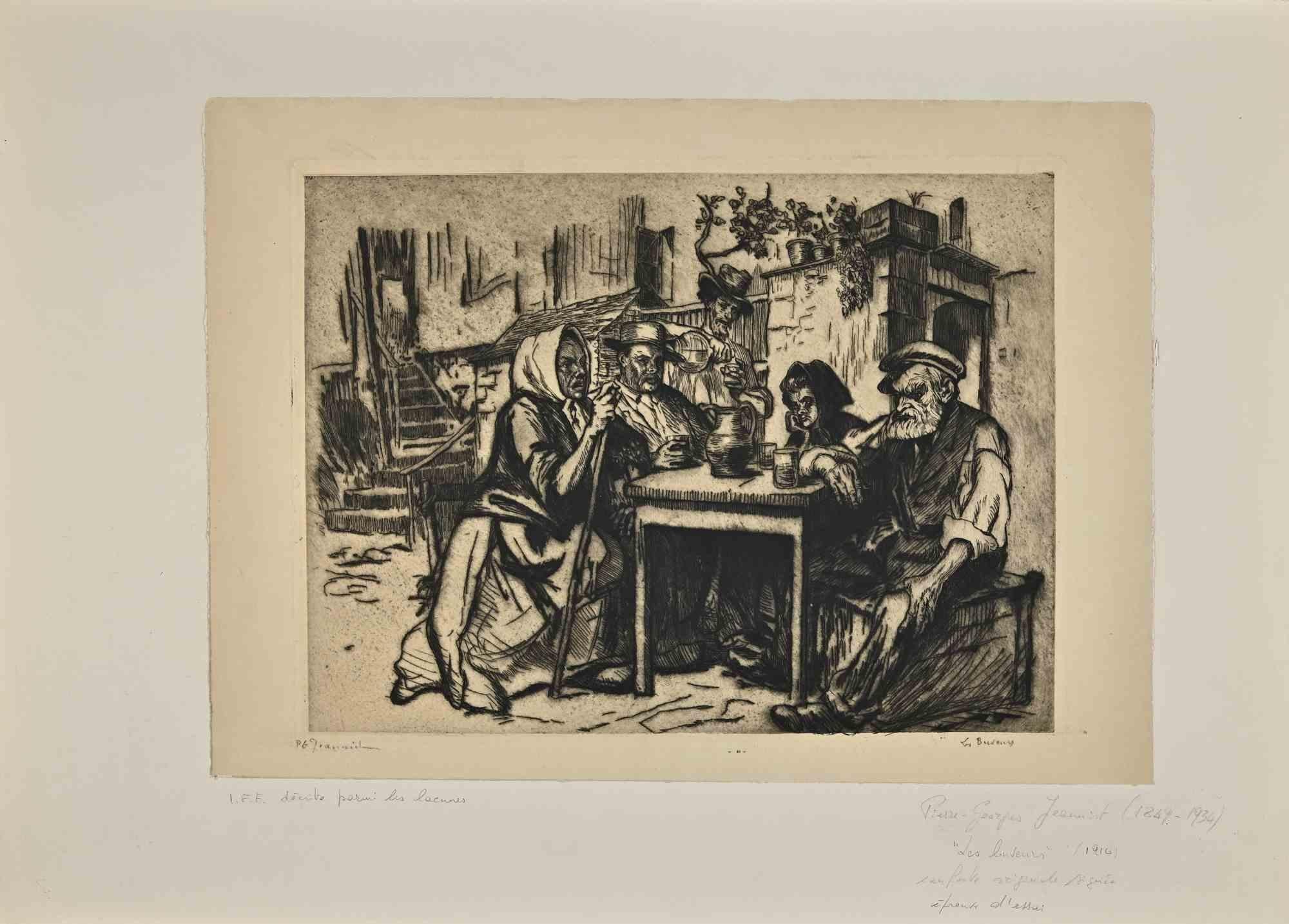 Drinkers - Etching By Pierre Georges Jeanniot - 1914 For Sale 1