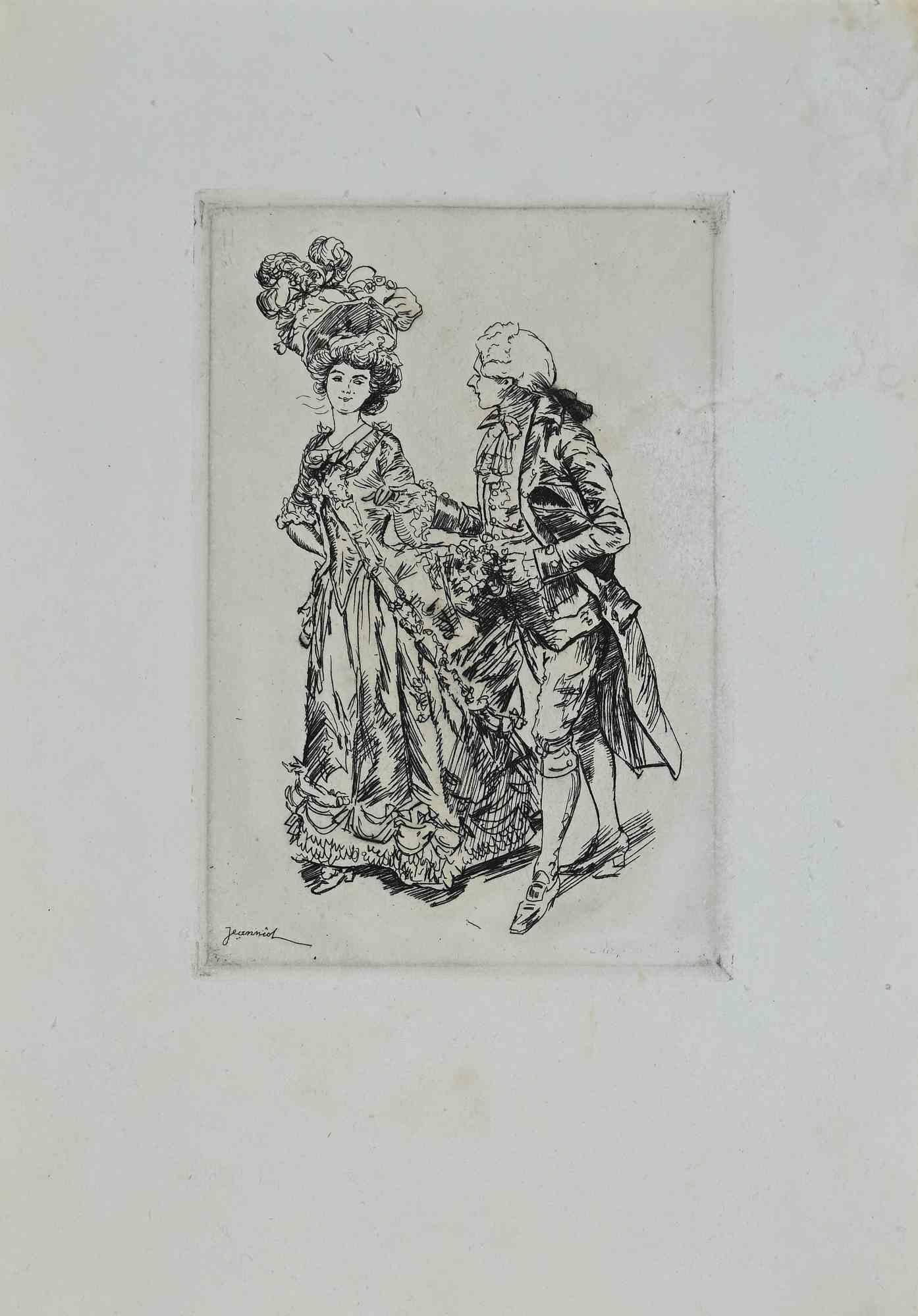 Pierre Georges Jeanniot Figurative Print - Scene from The Life of Casanova - Etching by G. Jeanniot - Early 20th Century