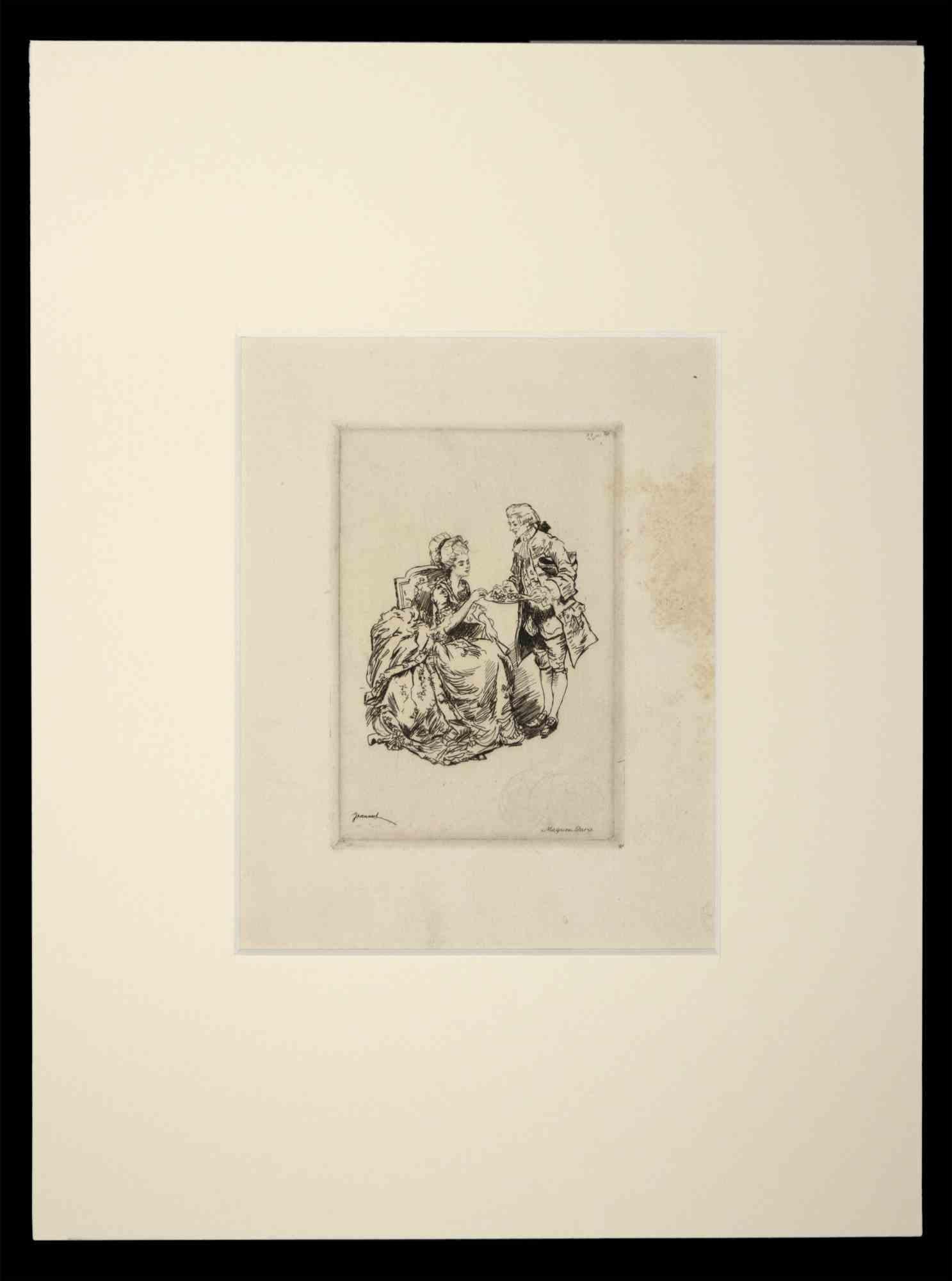 Pierre Georges Jeanniot Figurative Print - Scene from The Life of Casanova - Etching by G. Jeanniot - Early 20th Century