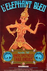 Pierre Gilardeau - Original Vintage Poster Blue Elephant Bleu Champs  Elysees Paris Thai Show Pin Up For Sale at 1stDibs