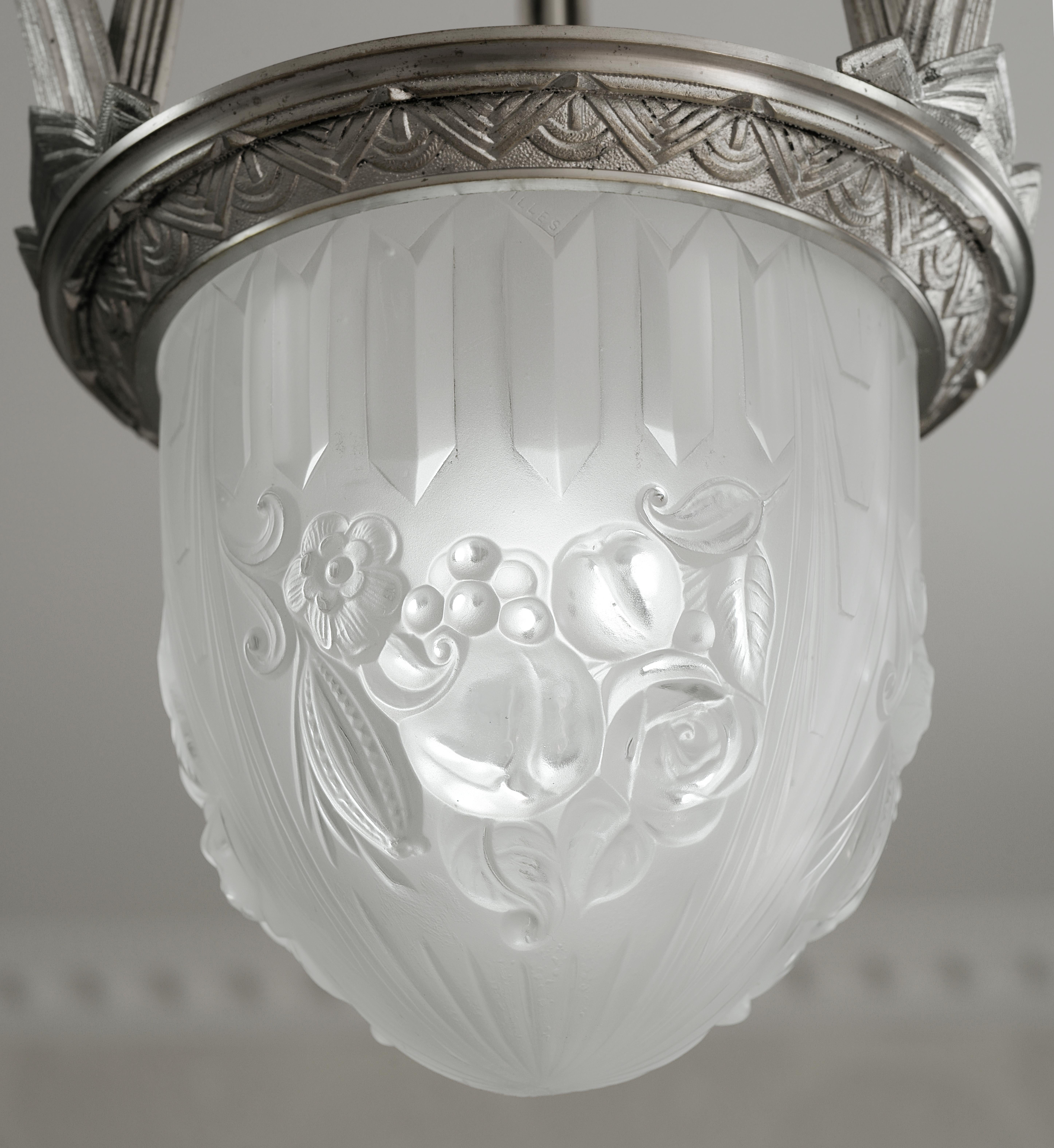 Pierre Gilles, lampadario in bronzo Art Deco francese, 1920 In condizioni buone in vendita a Saint-Amans-des-Cots, FR