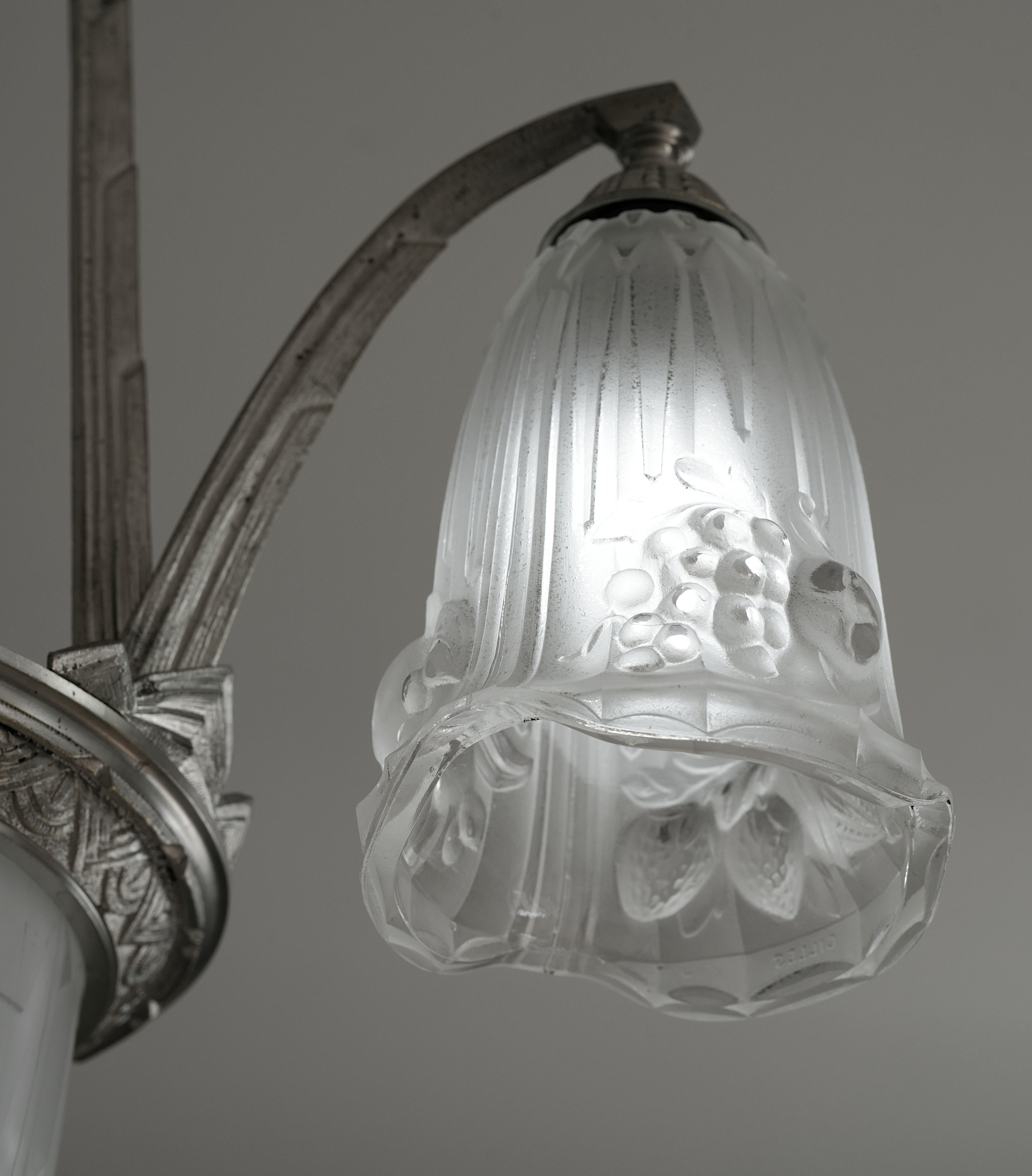 Inizio XX secolo Pierre Gilles, lampadario in bronzo Art Deco francese, 1920 in vendita
