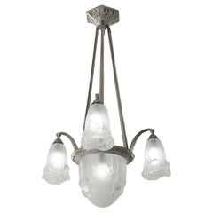 Pierre Gilles French Art Deco Bronze Chandelier, 1920