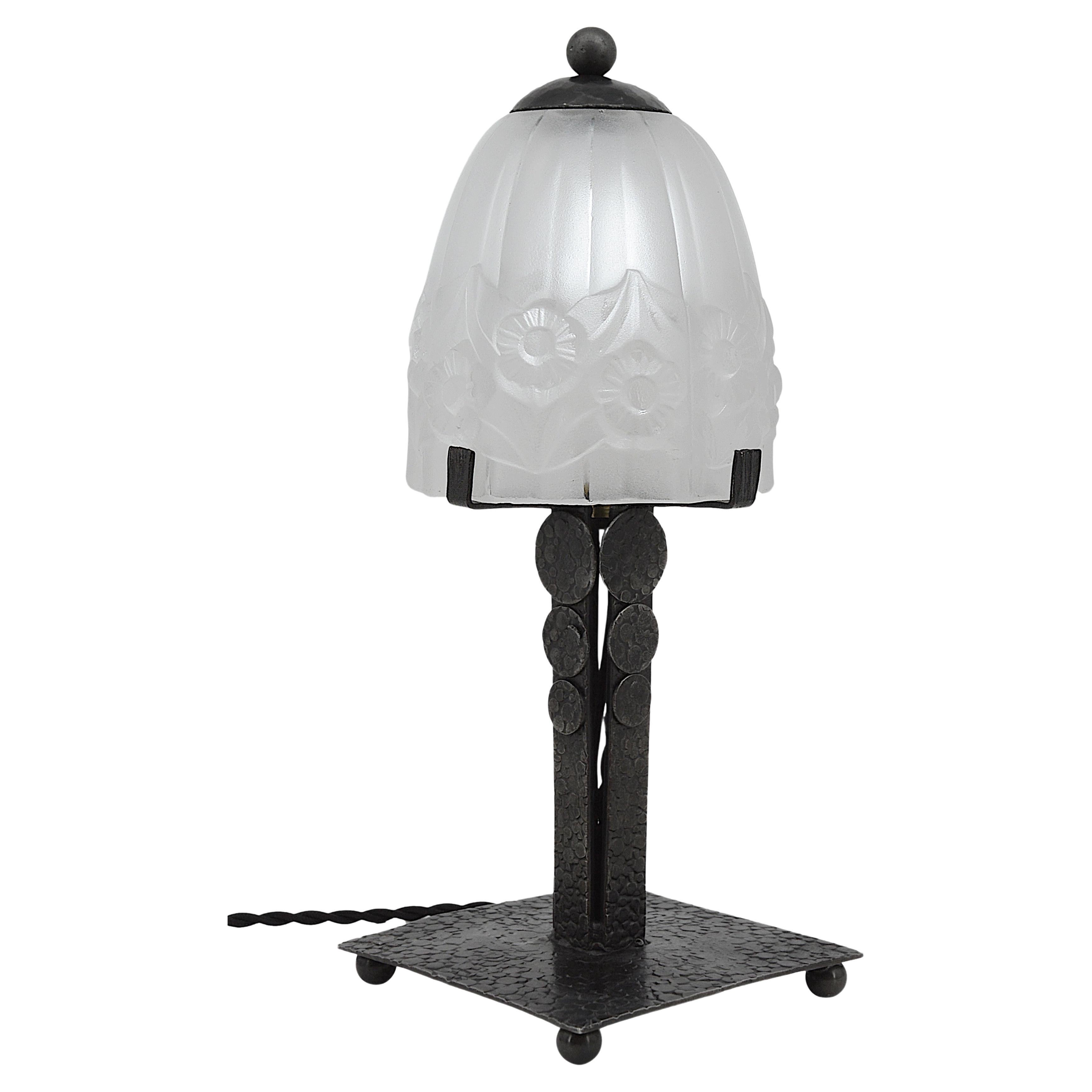 Pierre Gilles French Art Deco Wrought-Iron Table Lamp, ca. 1930 For Sale