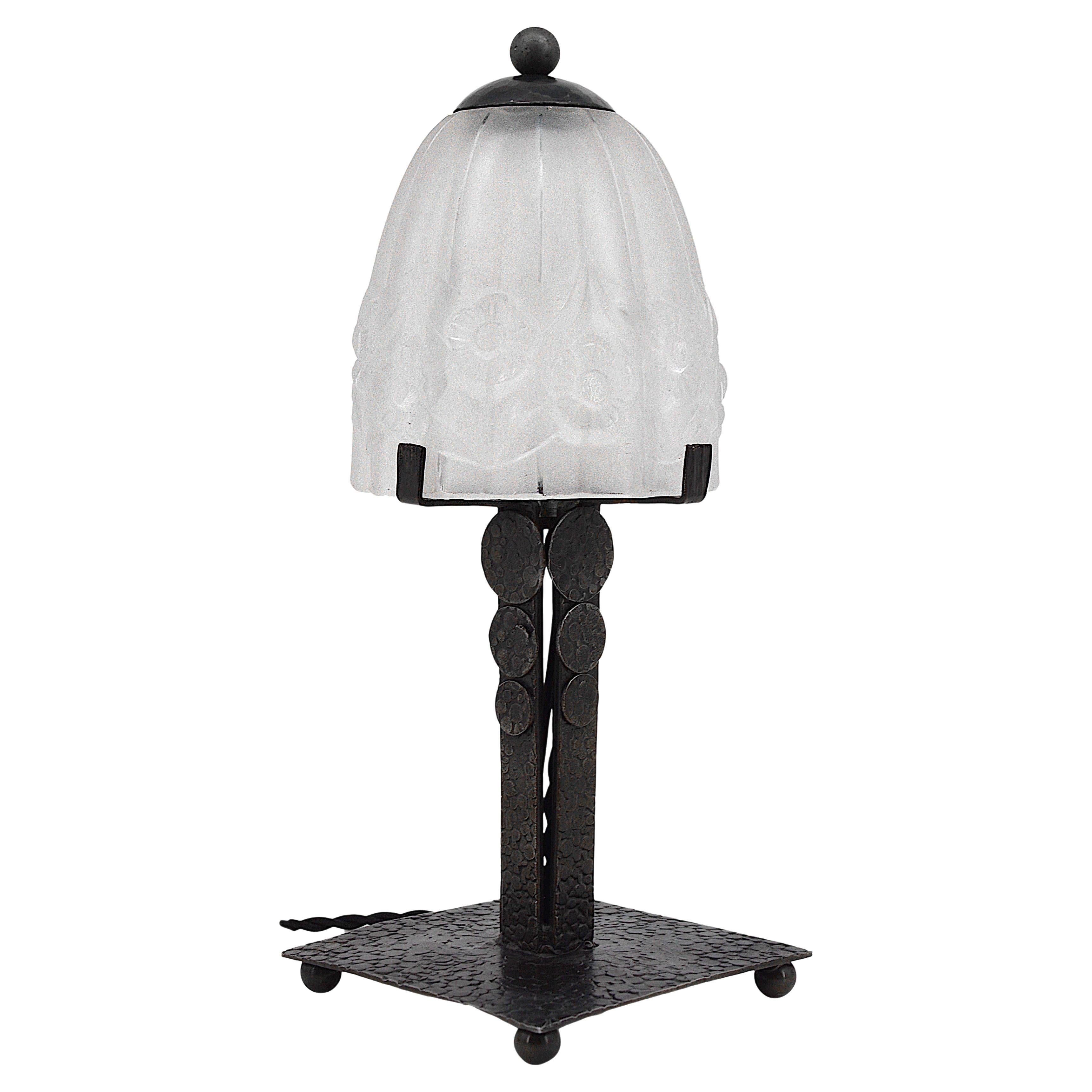 Pierre Gilles French Art Deco Wrought-Iron Table Lamp, 1920