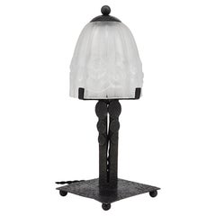 Pierre Gilles French Art Deco Wrought-Iron Table Lamp, 1920