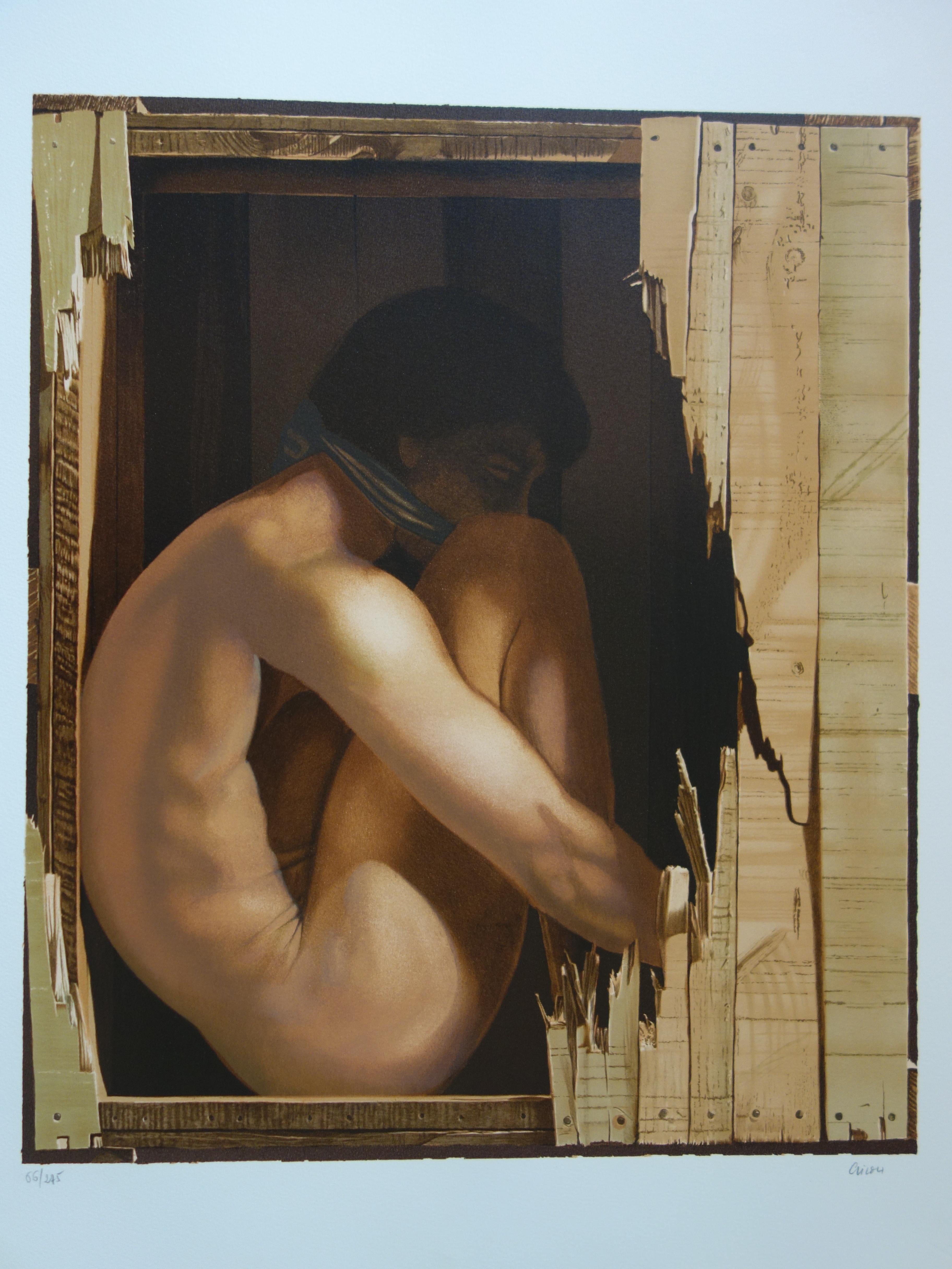 The Abduction - Original handsigned lithograph - Realist Print by Pierre Gilou