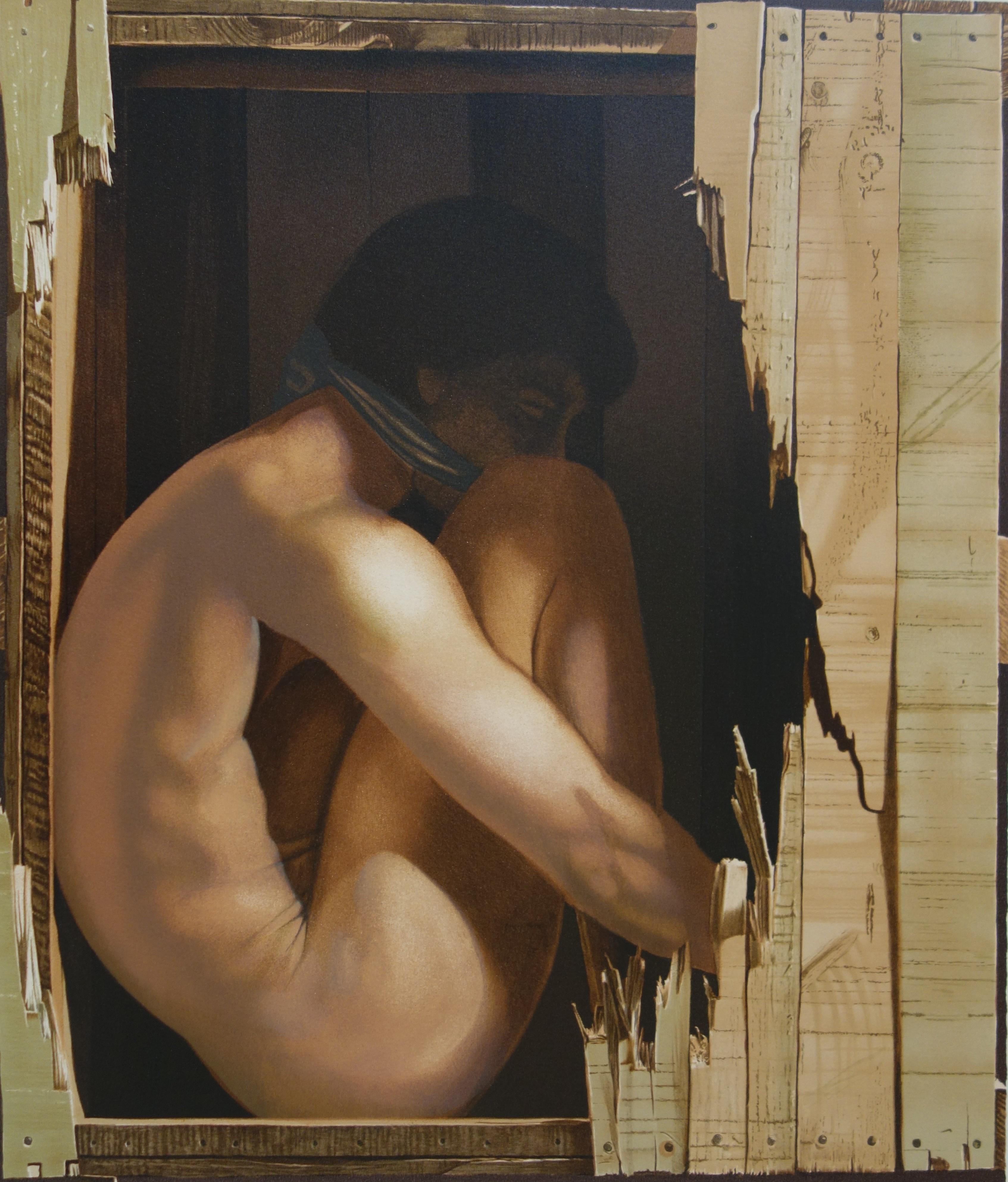 The Abduction - Original handsigned lithograph - Brown Nude Print by Pierre Gilou