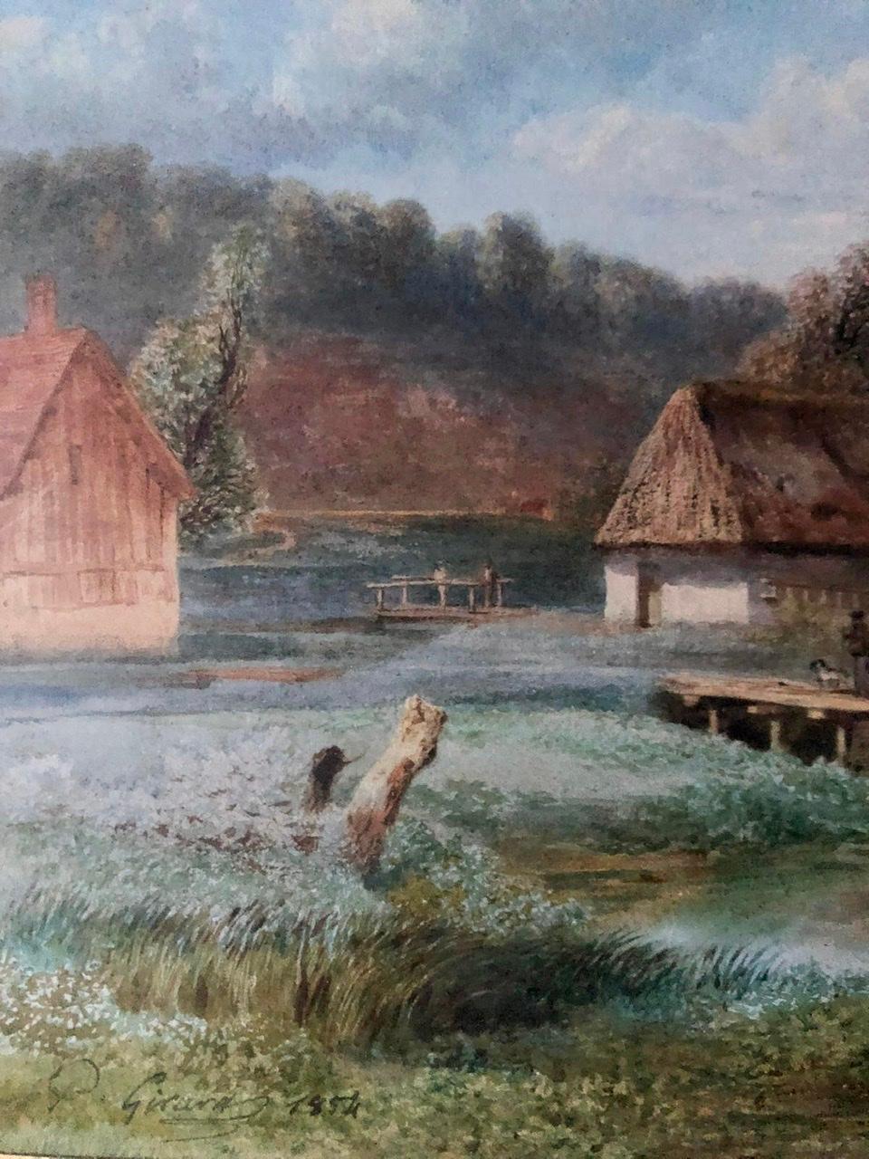 Pierre Girard: Landlandschaft, Aquarell, 1854, Frankreich (Gemalt) im Angebot