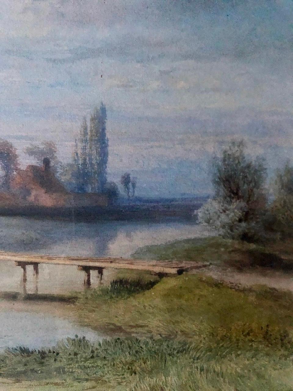Pierre Girard: Landlandschaft, Aquarell, 1854, Frankreich im Zustand „Gut“ im Angebot in Beuzevillette, FR