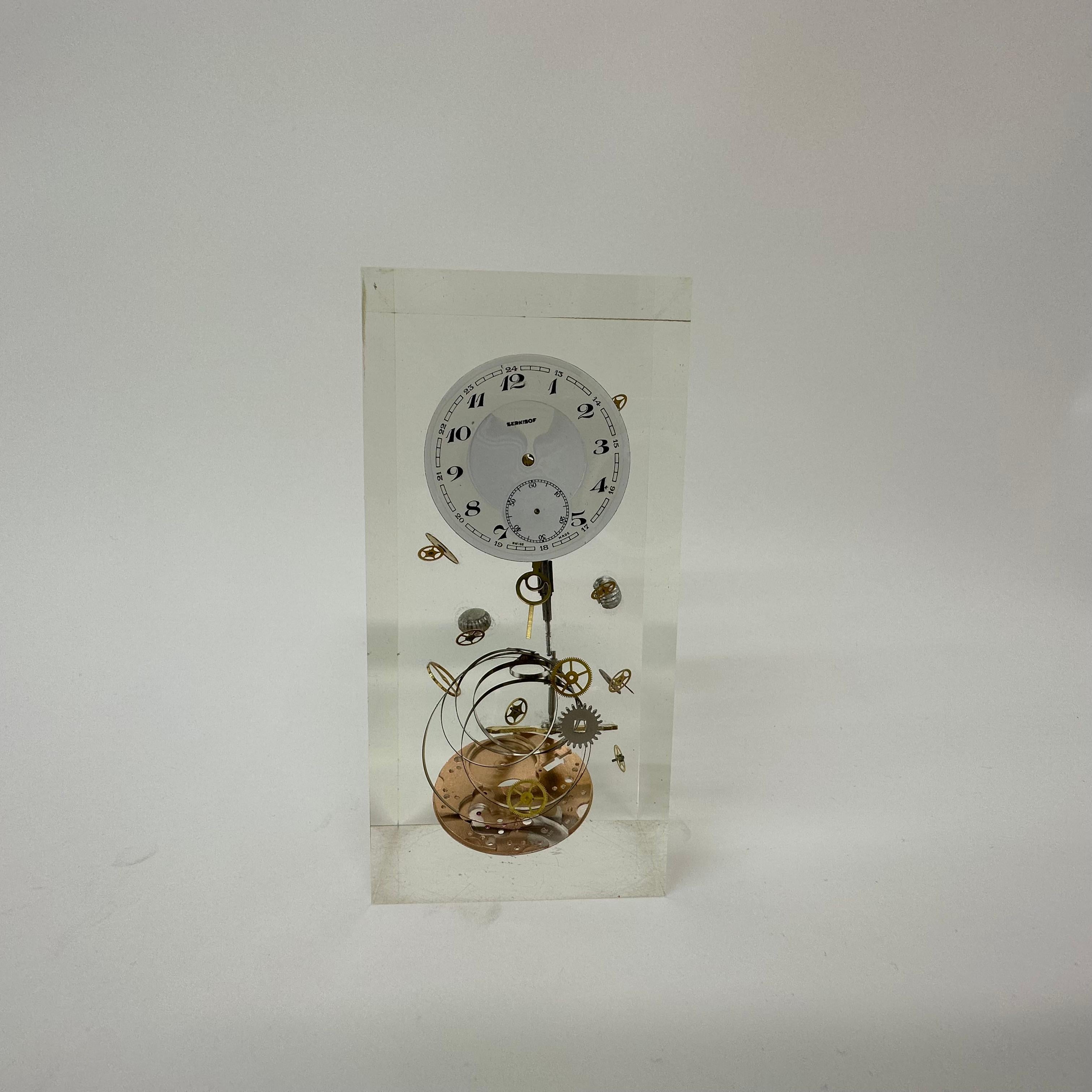 Mid-Century Modern Pierre Giraudon clock parts in lucite , 1970’s France For Sale