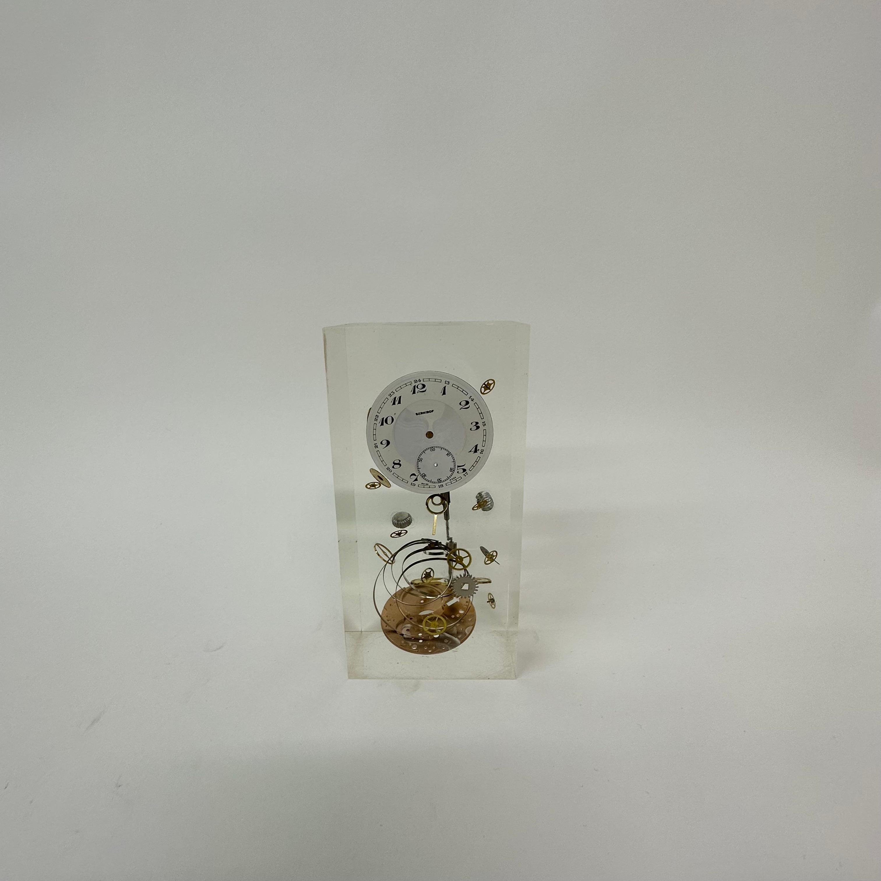 French Pierre Giraudon clock parts in lucite , 1970’s France For Sale