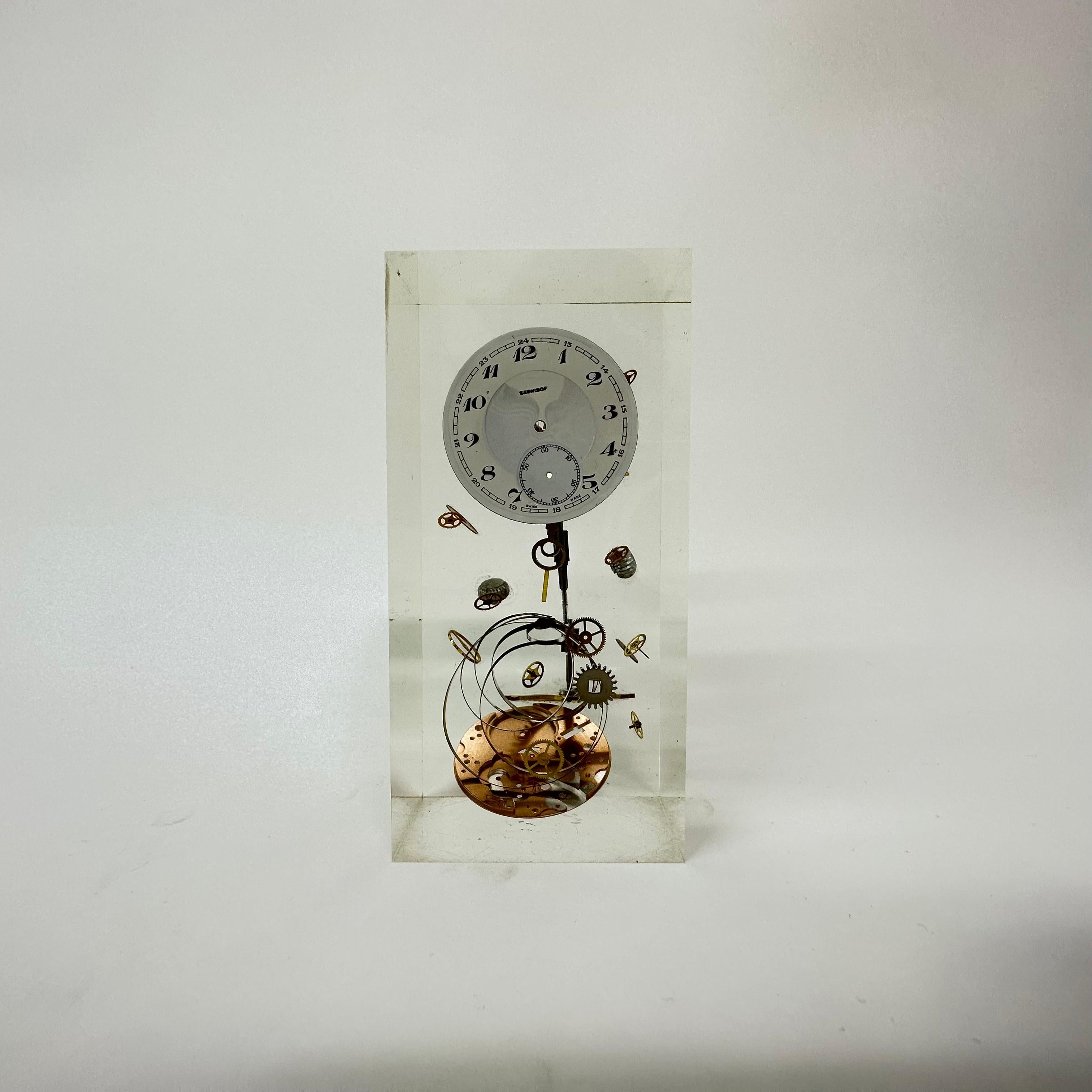 Late 20th Century Pierre Giraudon clock parts in lucite , 1970’s France For Sale