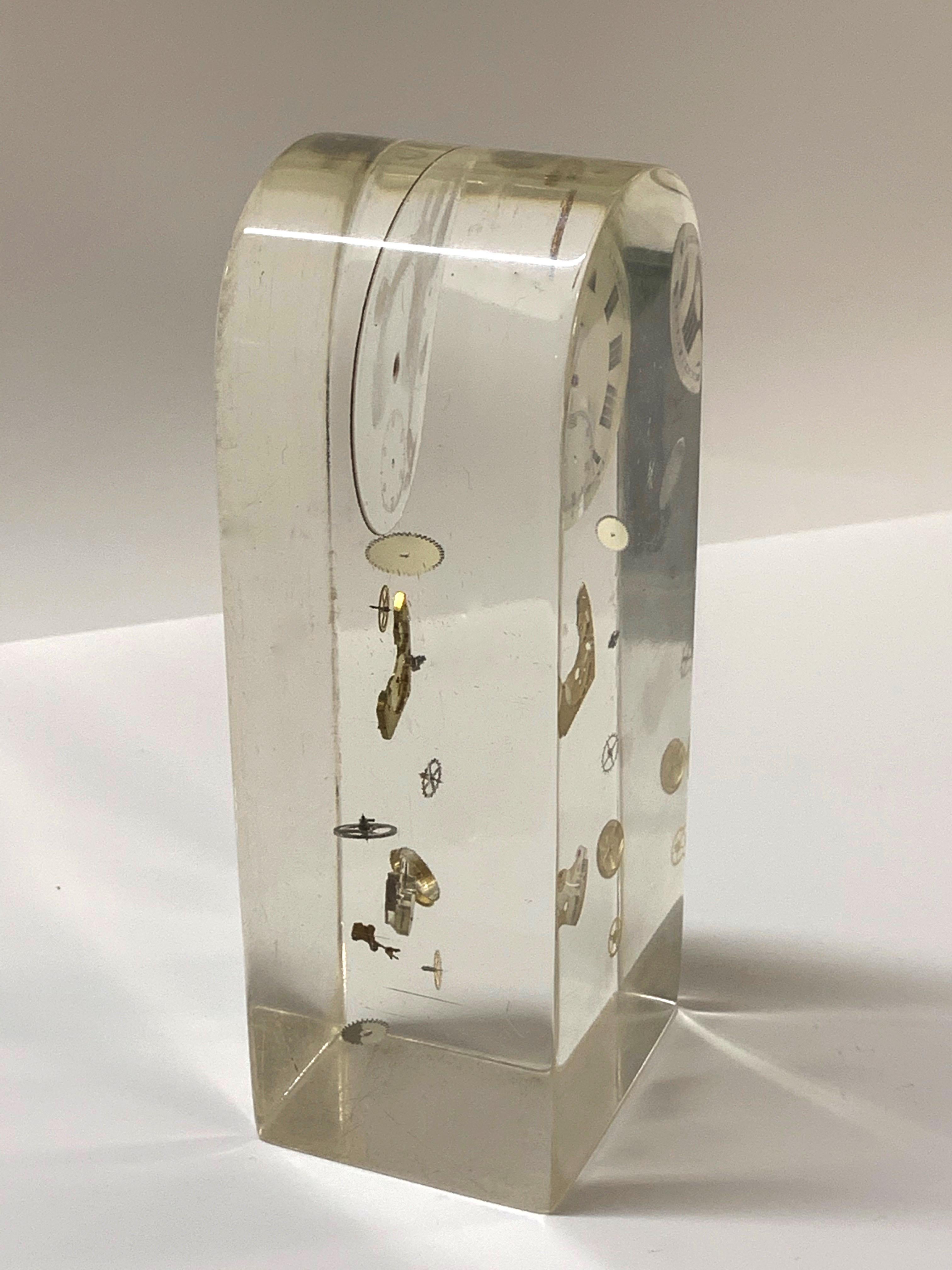 Pierre Giraudon Cubic Lucite Resin French Exploded Clock Sculpture, 1970s 6