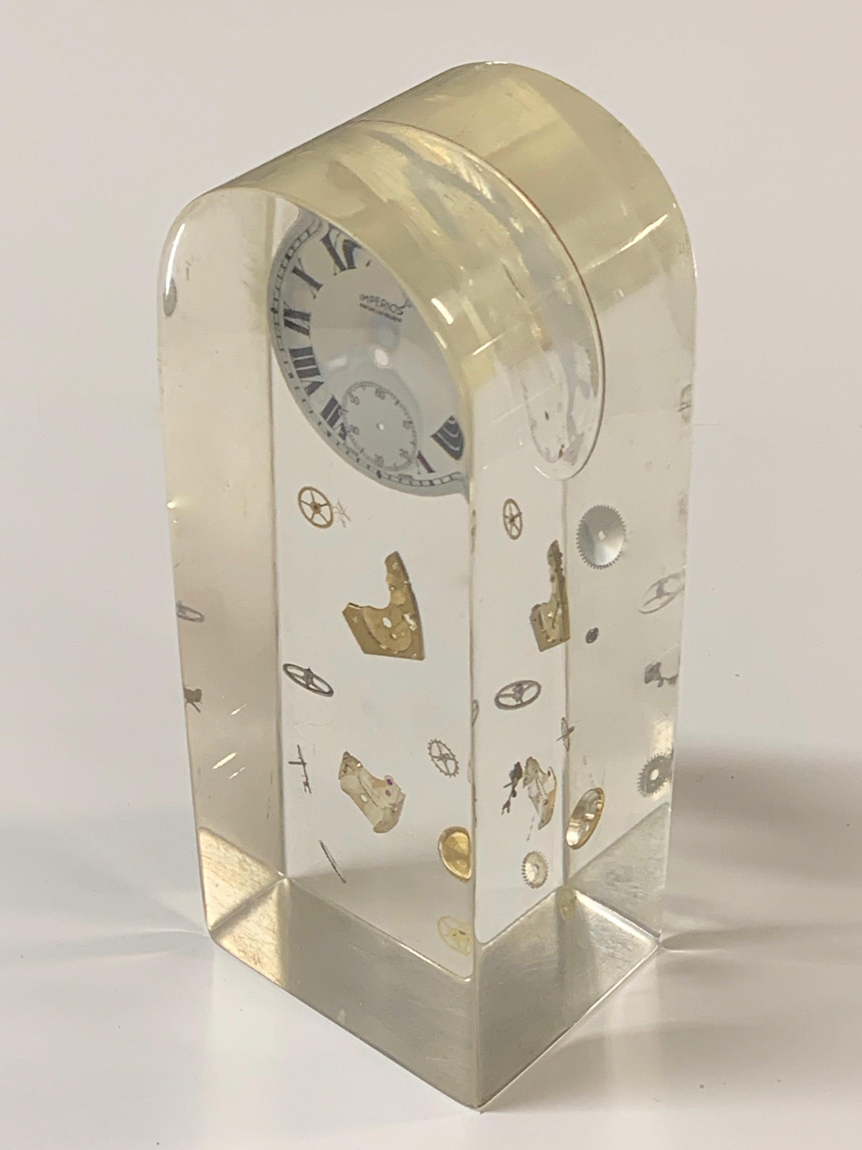 Pierre Giraudon Cubic Lucite Resin French Exploded Clock Sculpture, 1970s 9