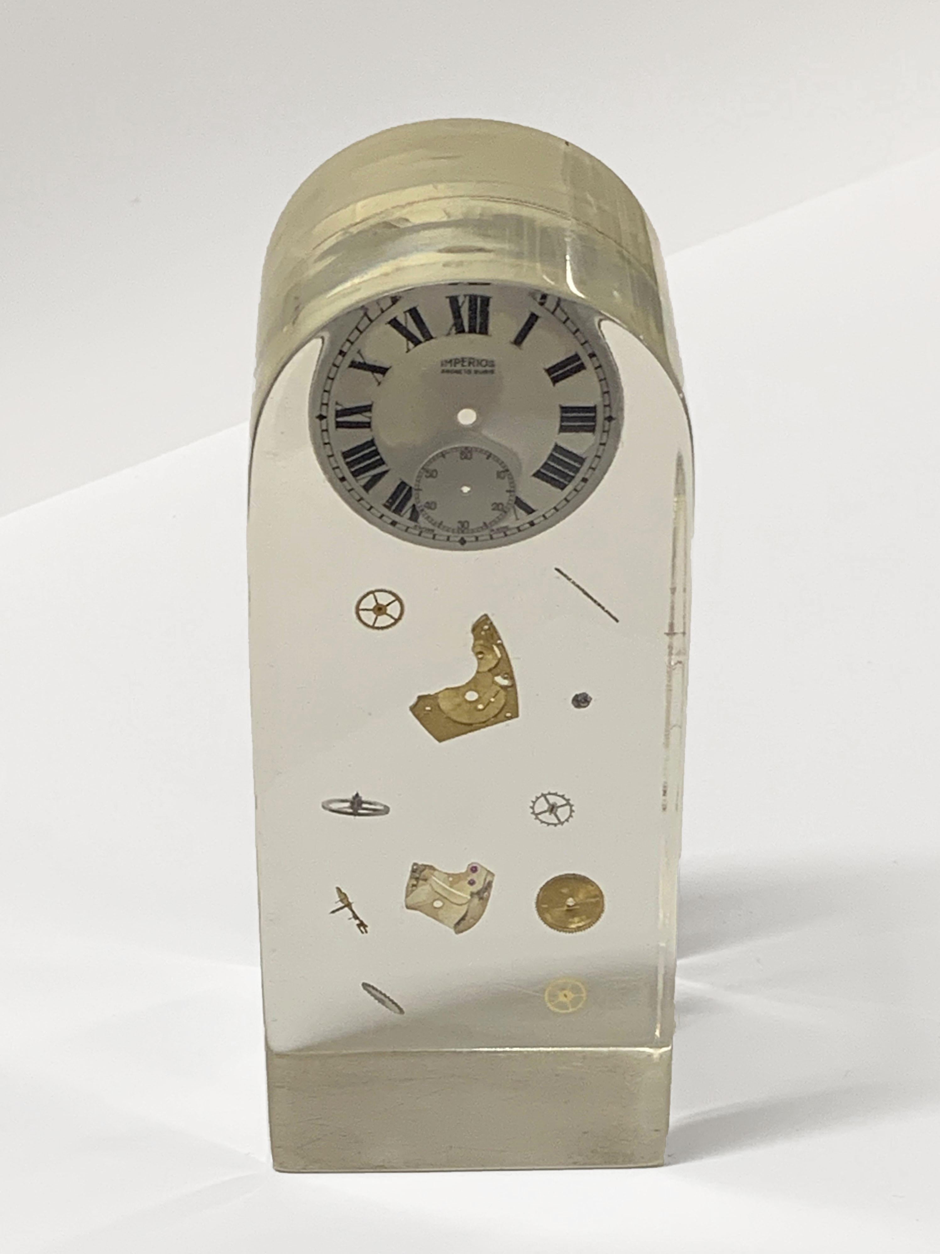 20th Century Pierre Giraudon Cubic Lucite Resin French Exploded Clock Sculpture, 1970s