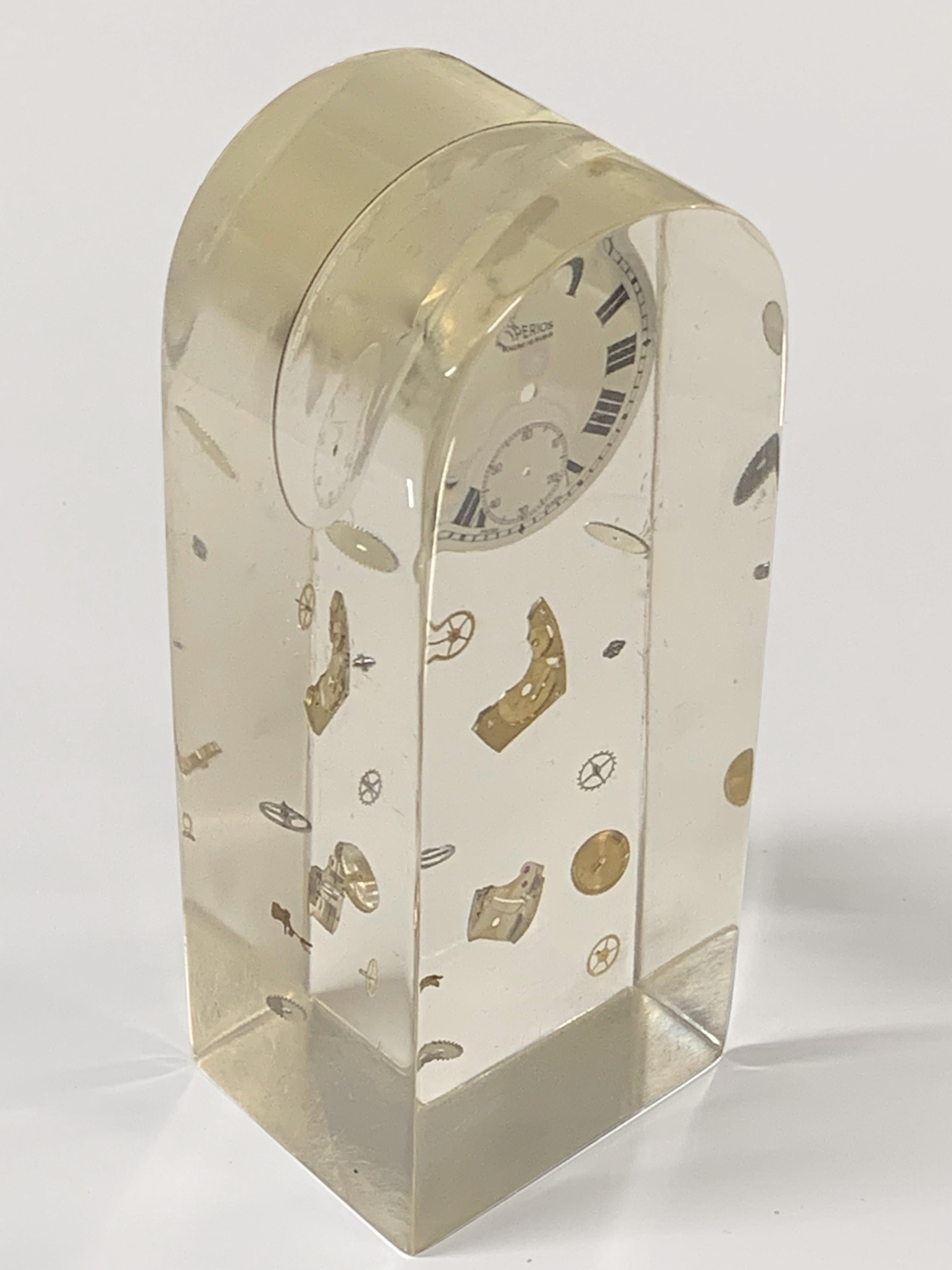 Pierre Giraudon Cubic Lucite Resin French Exploded Clock Sculpture, 1970s 2