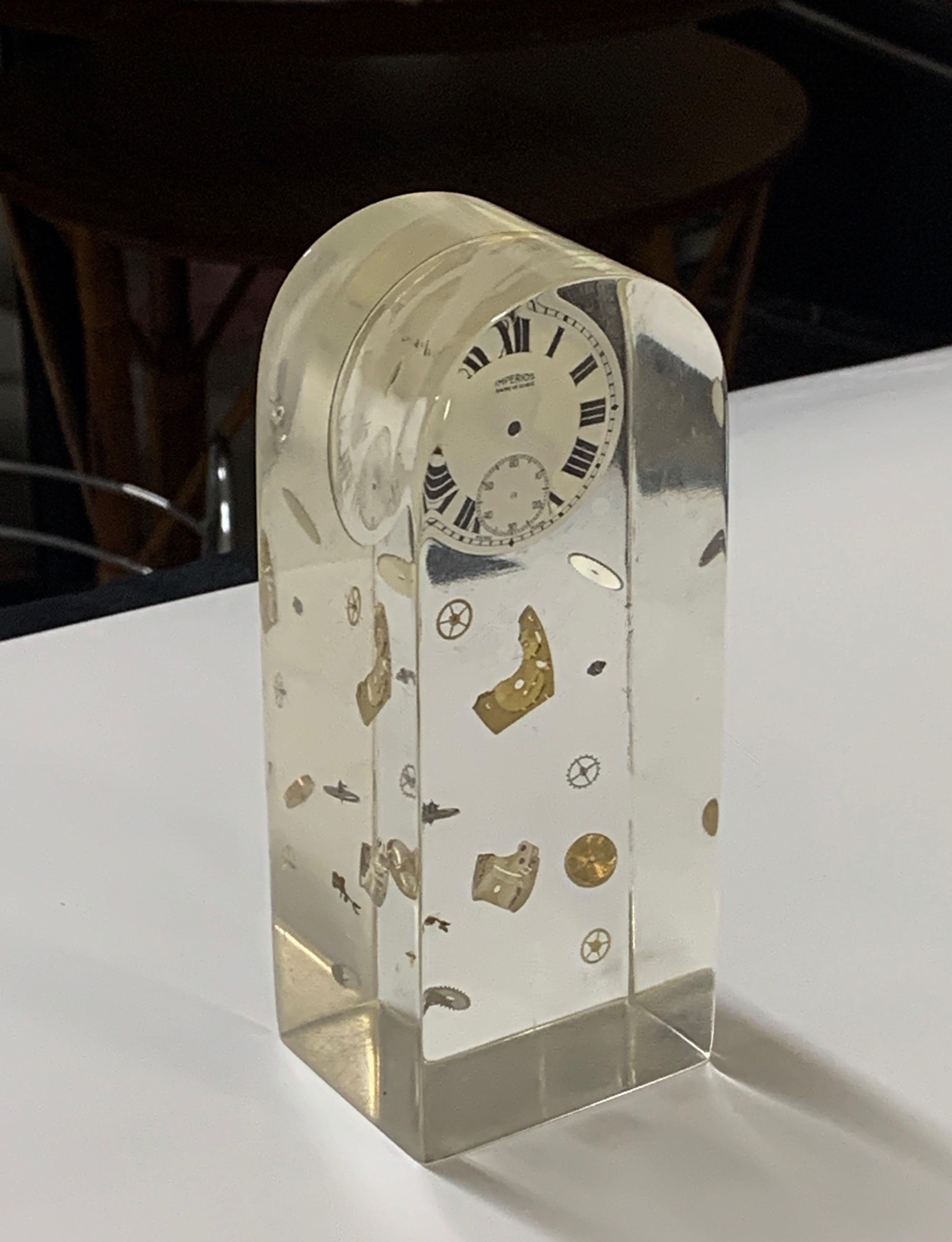 Pierre Giraudon Cubic Lucite Resin French Exploded Clock Sculpture, 1970s 3