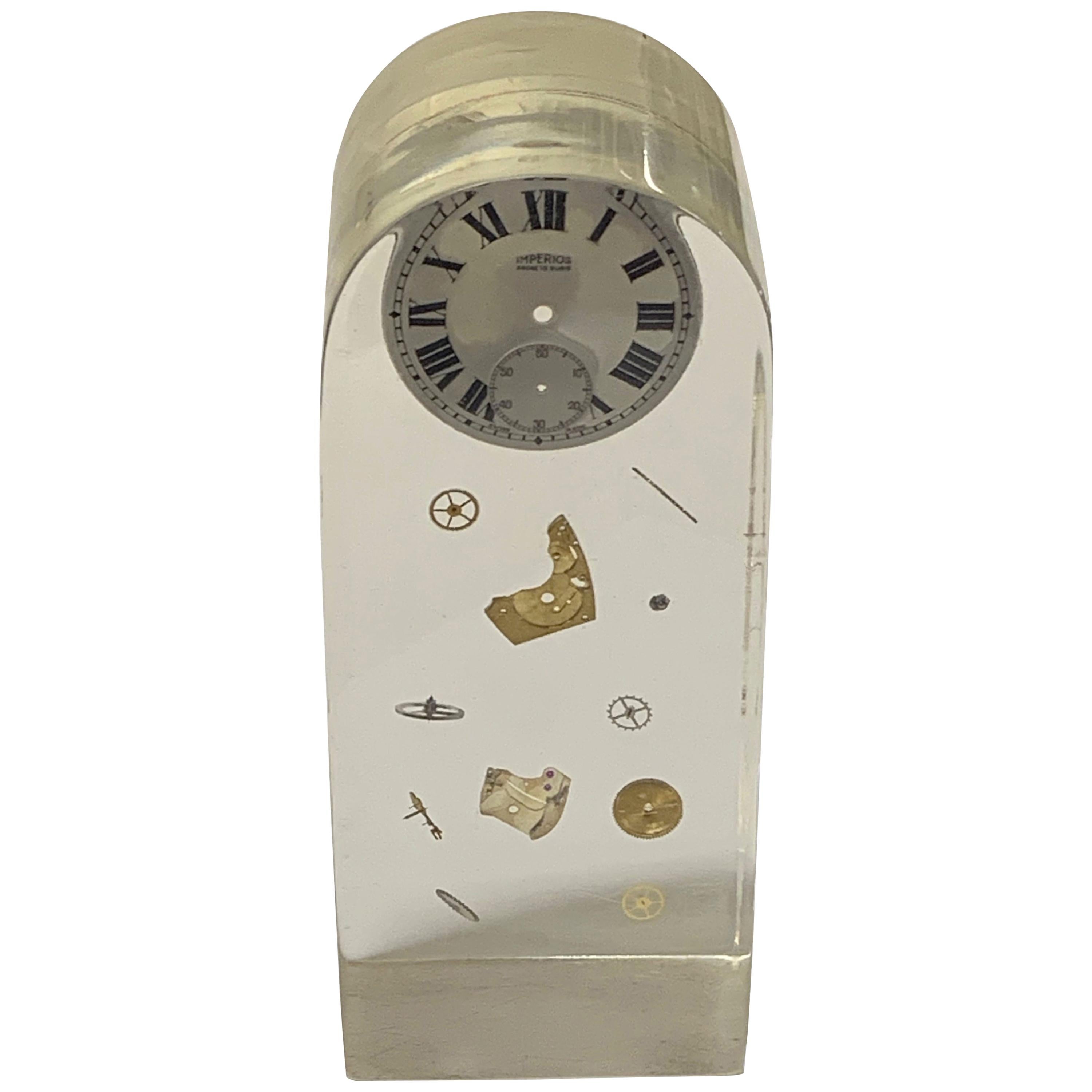 Pierre Giraudon Cubic Lucite Resin French Exploded Clock Sculpture, 1970s