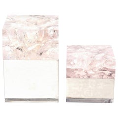 Pierre Giraudon Embedded Lucite and Stainless Steel Boxes Pair of Vintage French