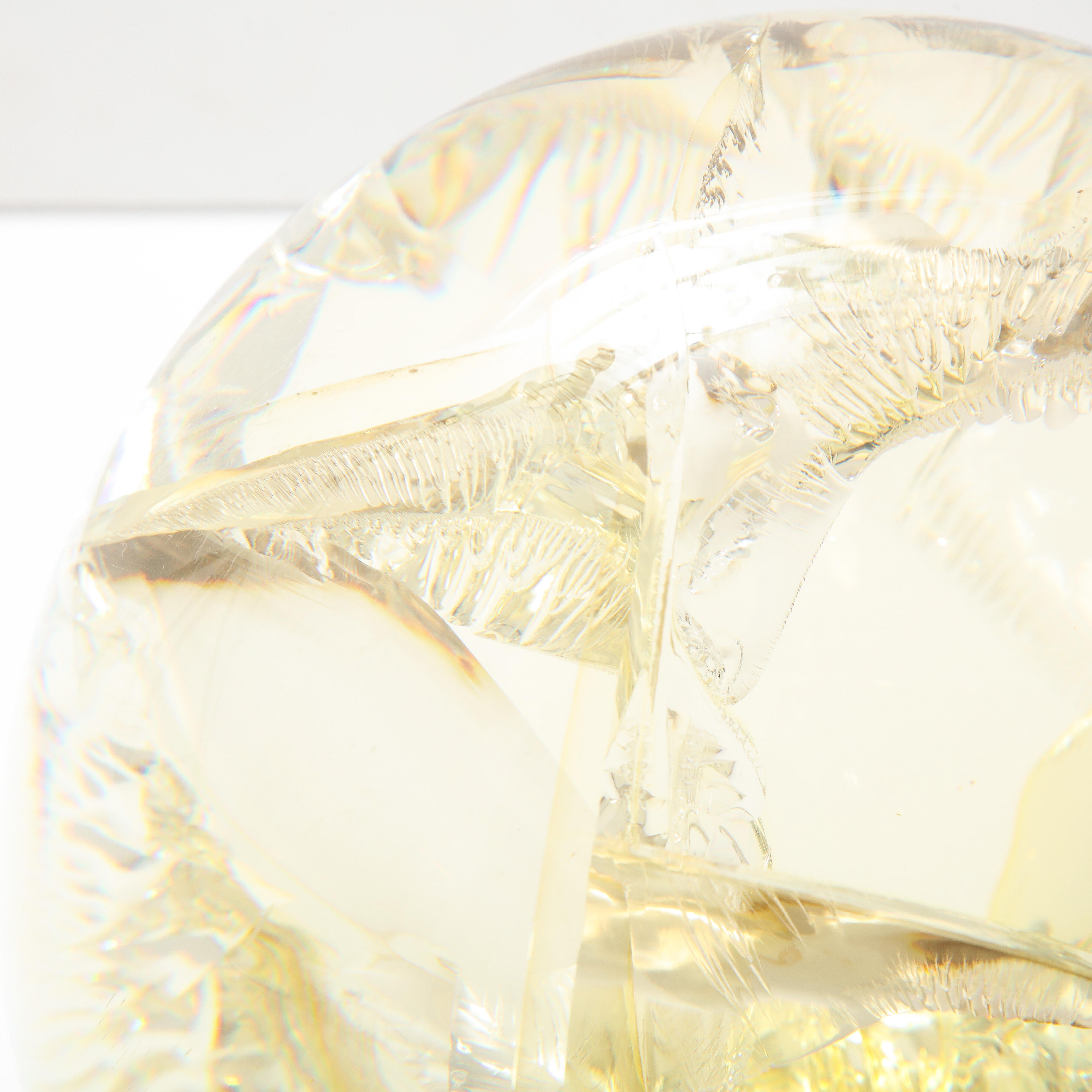 Fractured Resin Sphere, Acrylic Sculpture, Clear & Yellow Gold For Sale 7