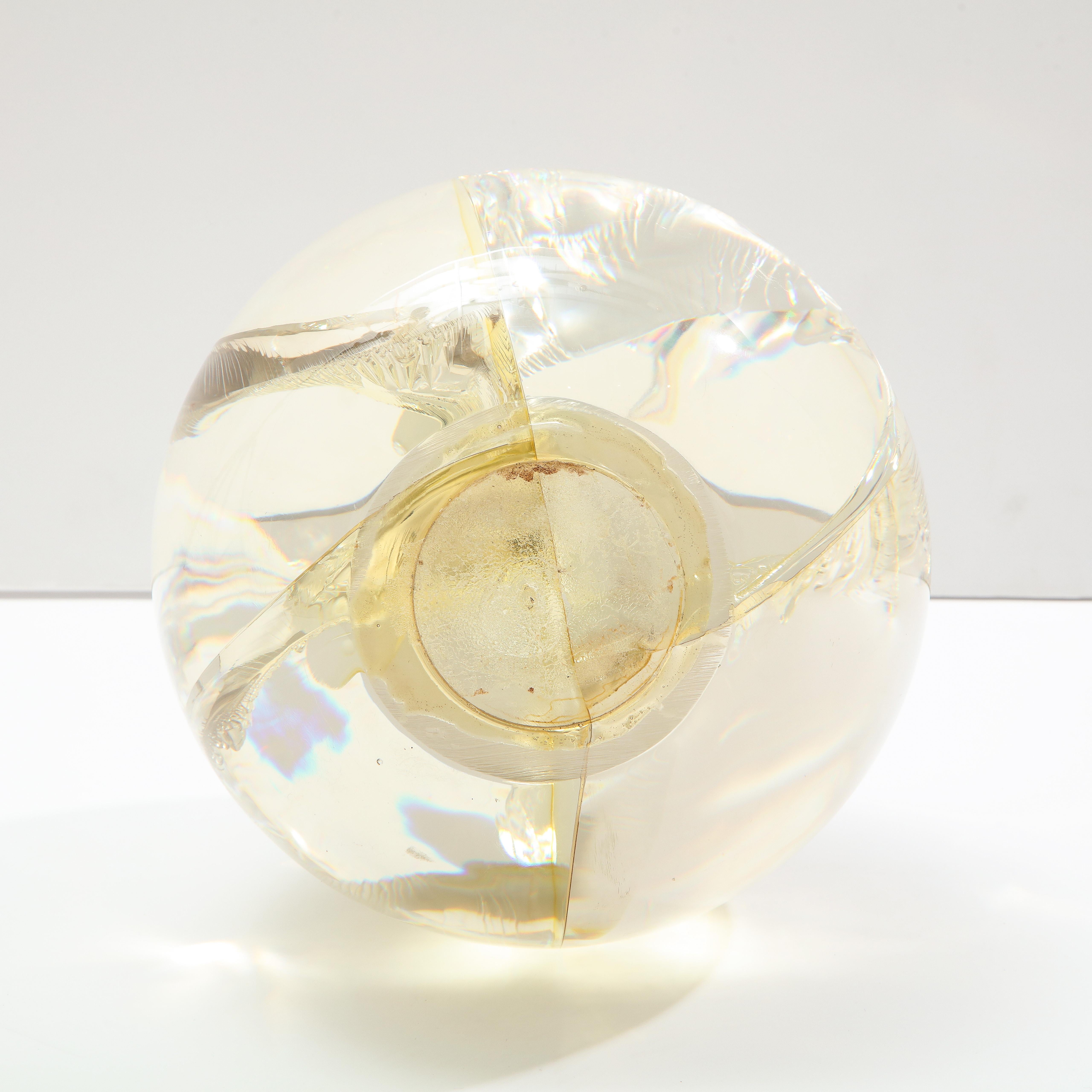 Fractured Resin Sphere, Acrylic Sculpture, Clear & Yellow Gold For Sale 10