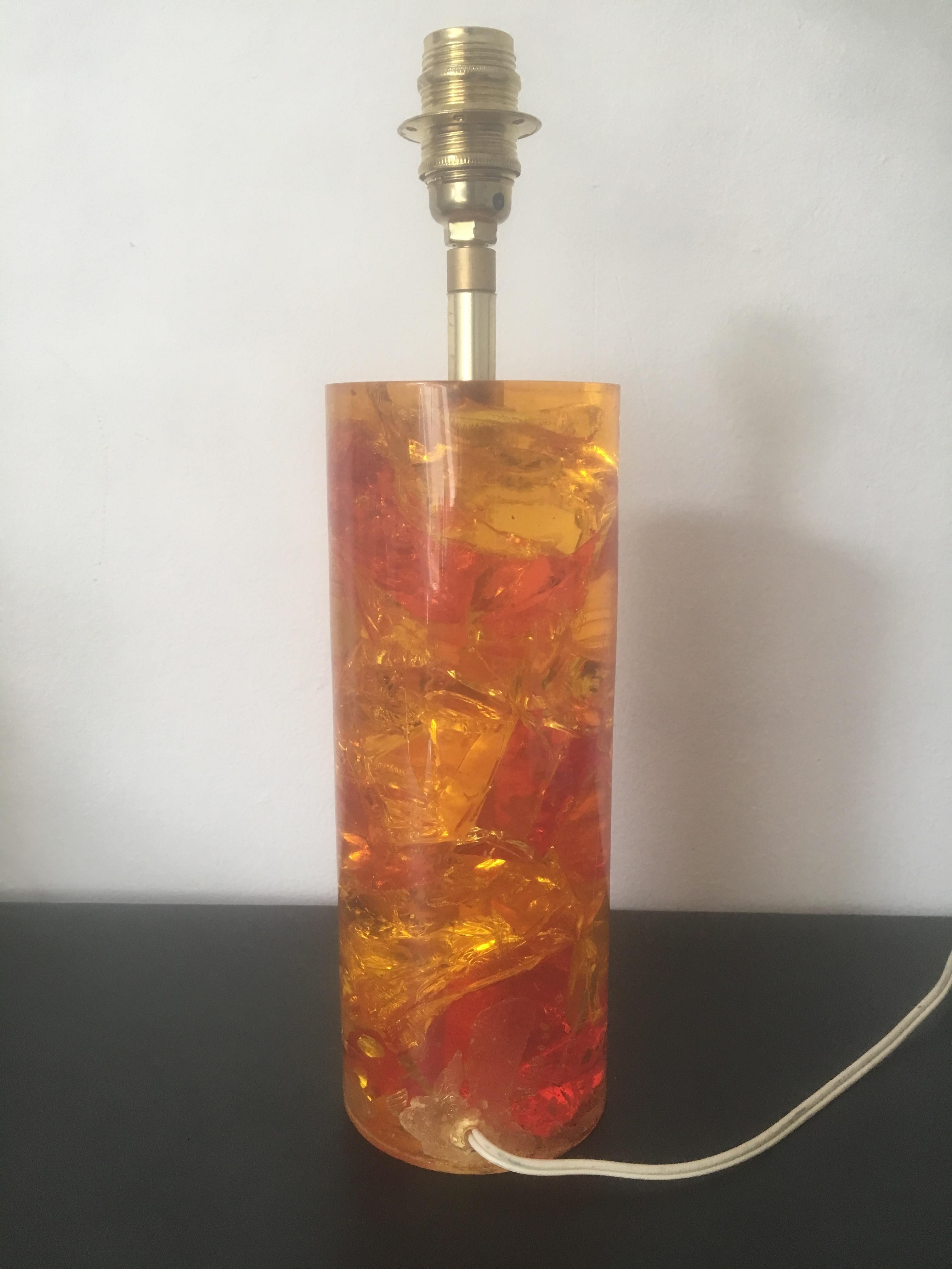 Pierre Giraudon Orange Fractal Resin Table Lamp, French, 1970s In Good Condition For Sale In Aix En Provence, FR