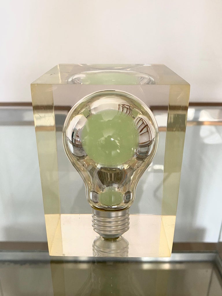 Pierre Giraudon, Pop Art Light Bulb Sculpture in Lucite Mid-Century