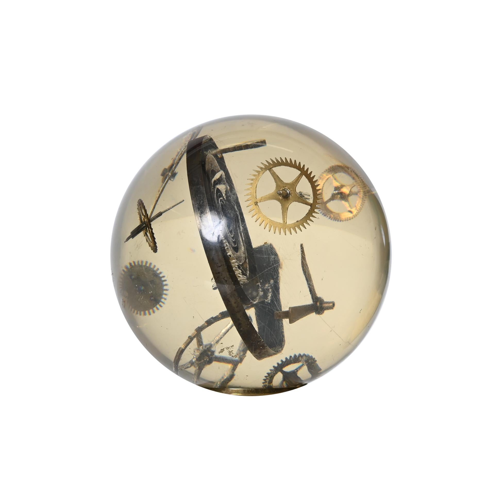 French Pierre Giraudon Resin Exploded Clock Globe Sculpture, France 1970s For Sale