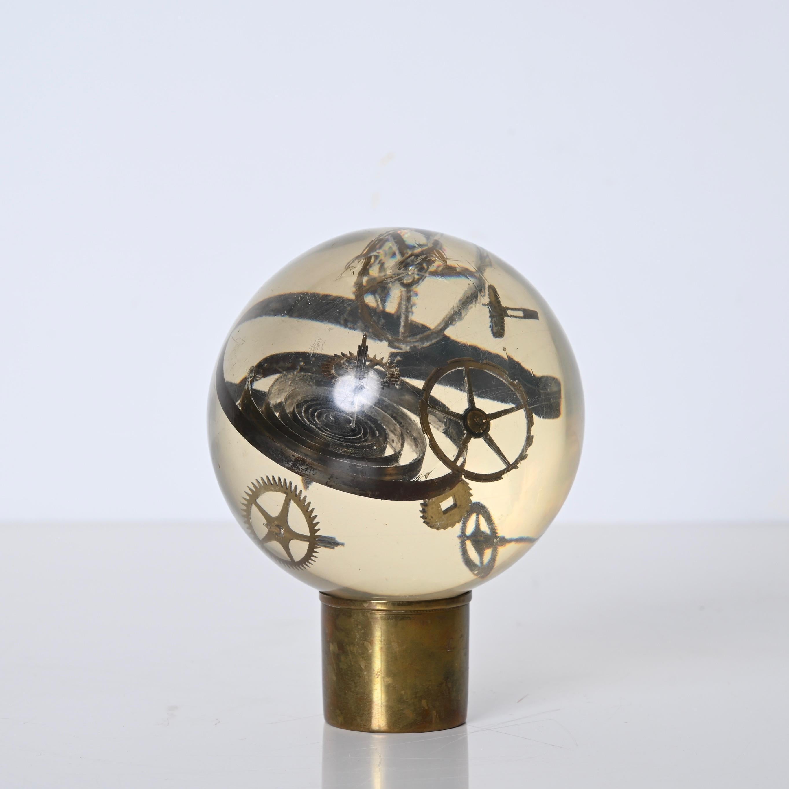 20th Century Pierre Giraudon Resin Exploded Clock Globe Sculpture, France 1970s For Sale