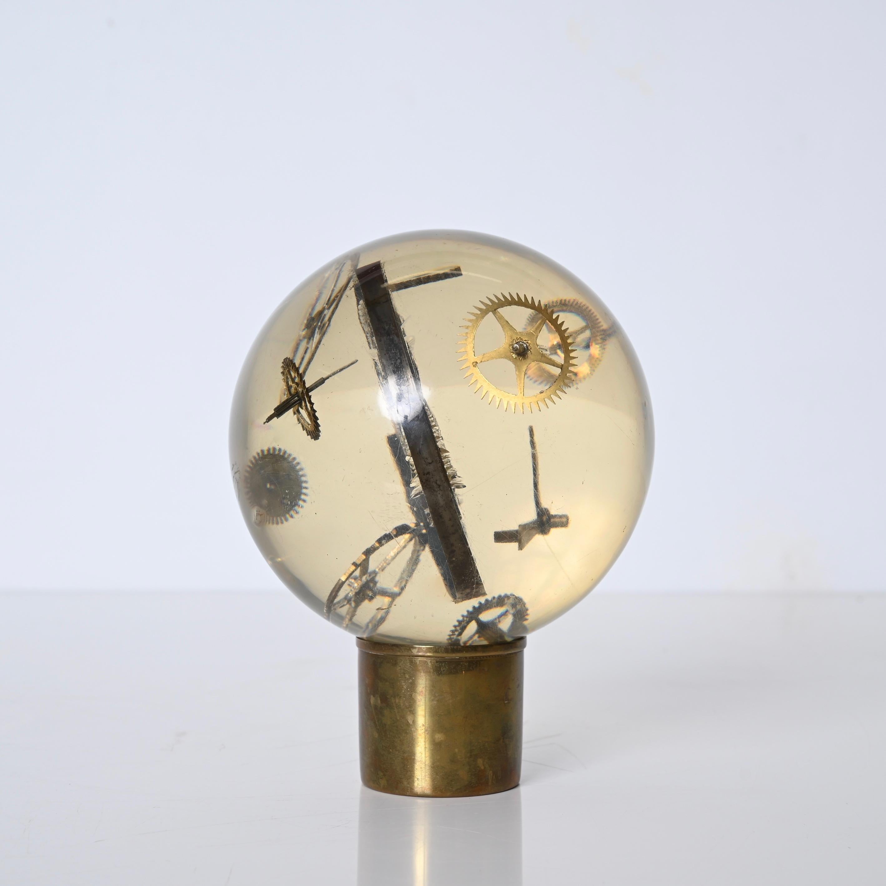 Pierre Giraudon Resin Exploded Clock Globe Sculpture, France 1970s For Sale 1
