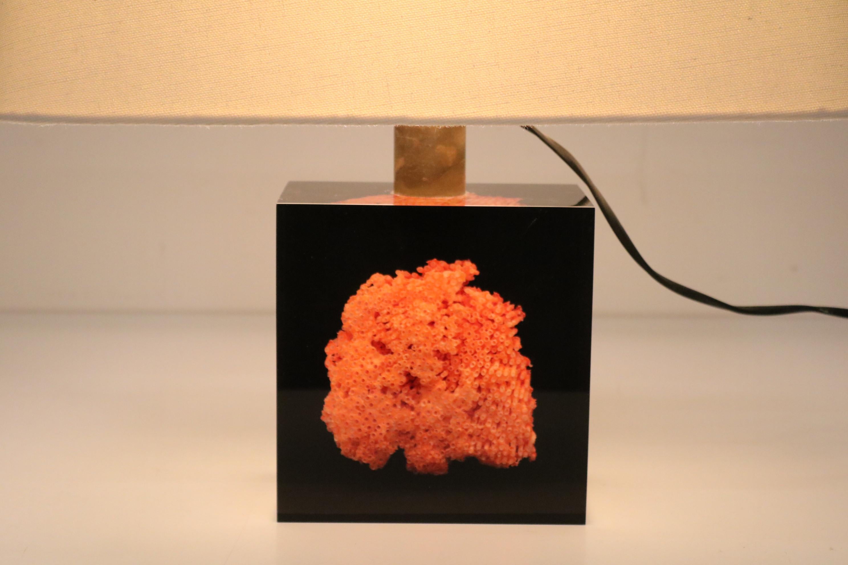 Pierre Giraudon Resin with Coral Table Lamp, France, 1970 For Sale 4