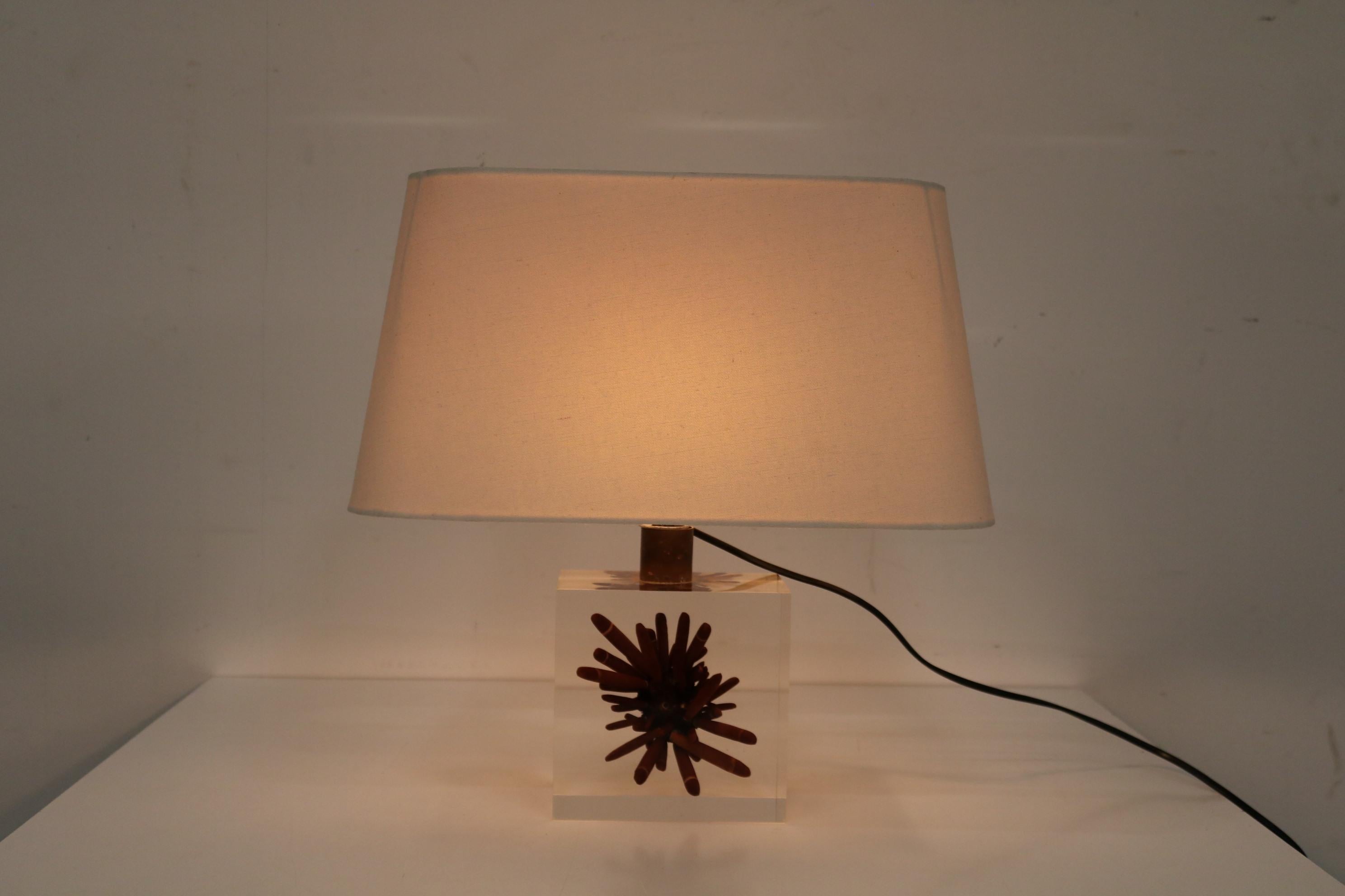 French Pierre Giraudon Resin with Coral Table Lamp, France 1970 For Sale