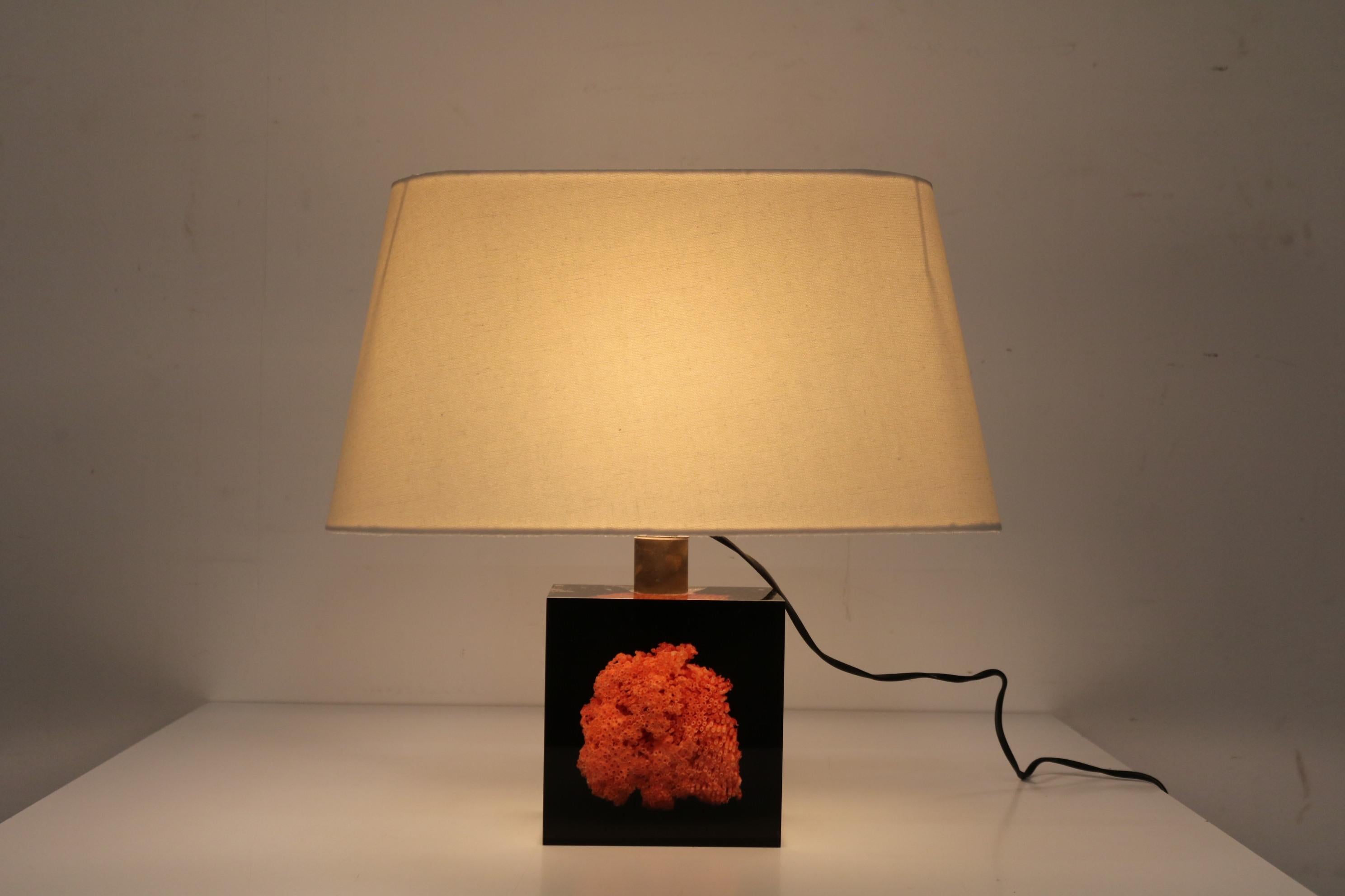 Late 20th Century Pierre Giraudon Resin with Coral Table Lamp, France, 1970 For Sale