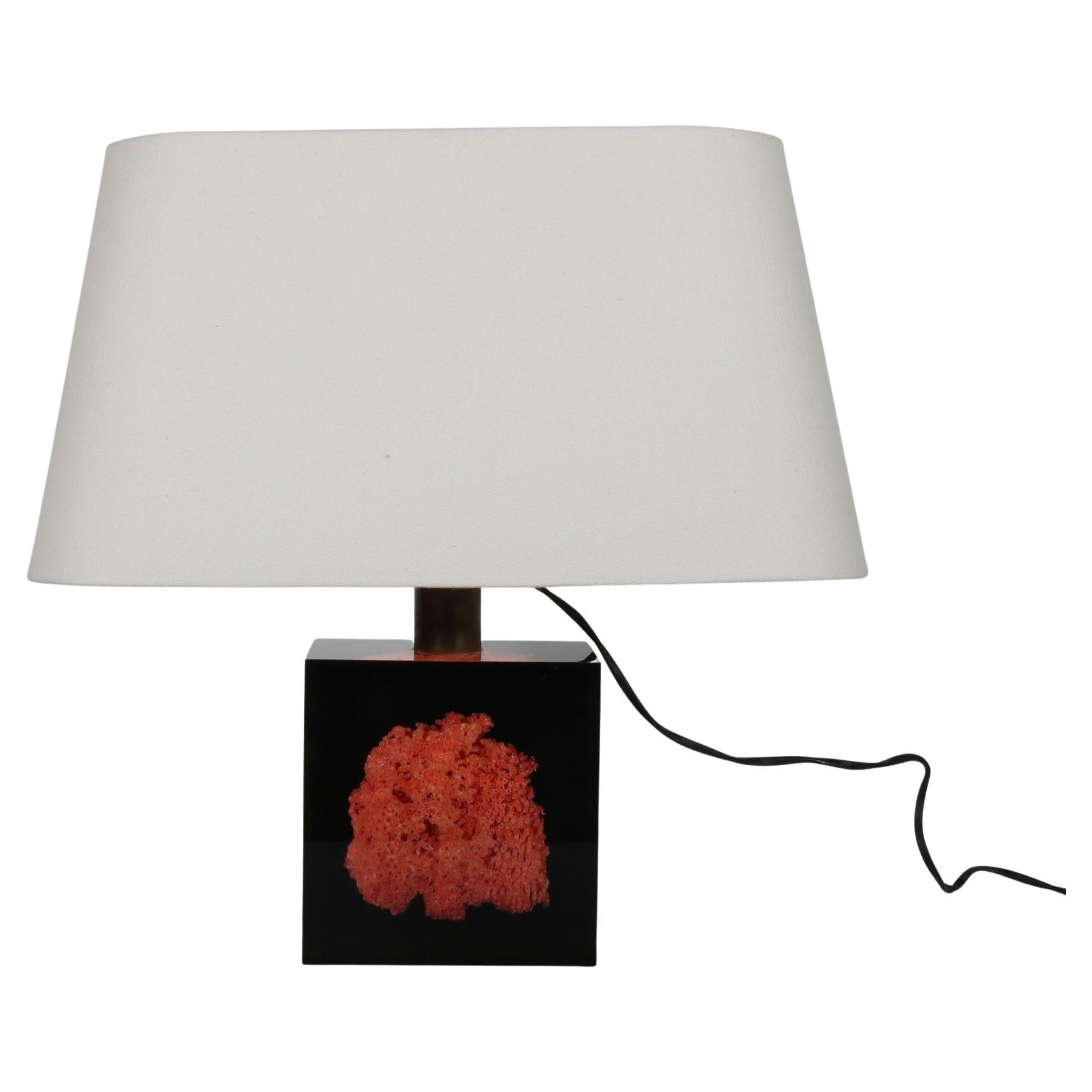 Pierre Giraudon Resin with Coral Table Lamp, France, 1970 For Sale