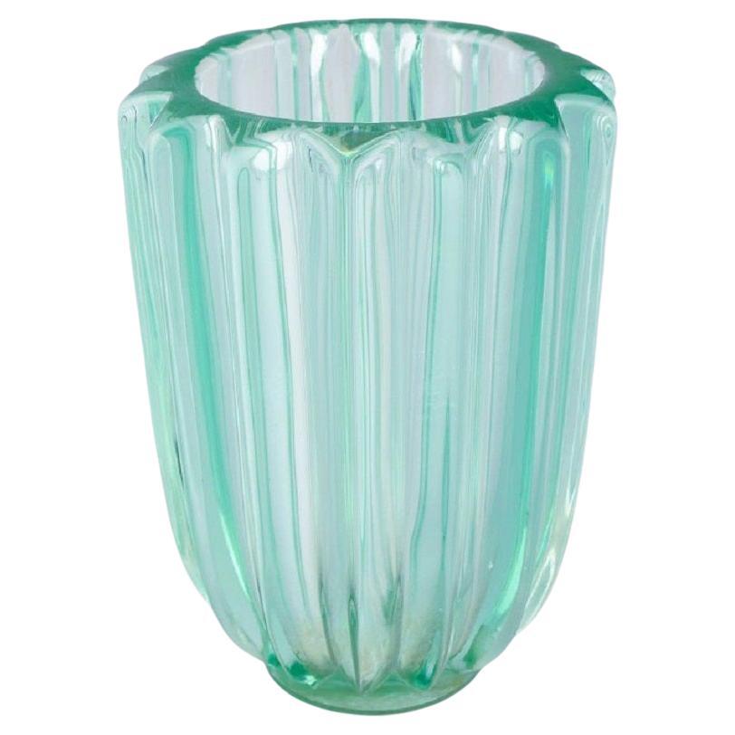 Pierre Gire (1901-1984), Art Deco Vase in Light Green Art Glass For Sale