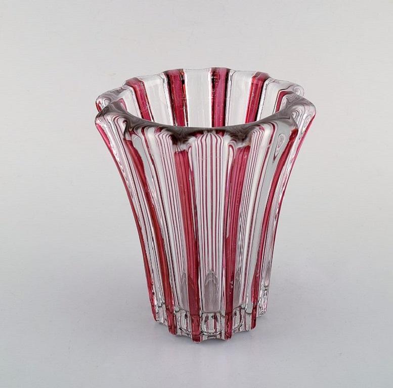 French Pierre Gire Aka Pierre a'Avesn, Art Deco Vase, Clear and Pink Glass