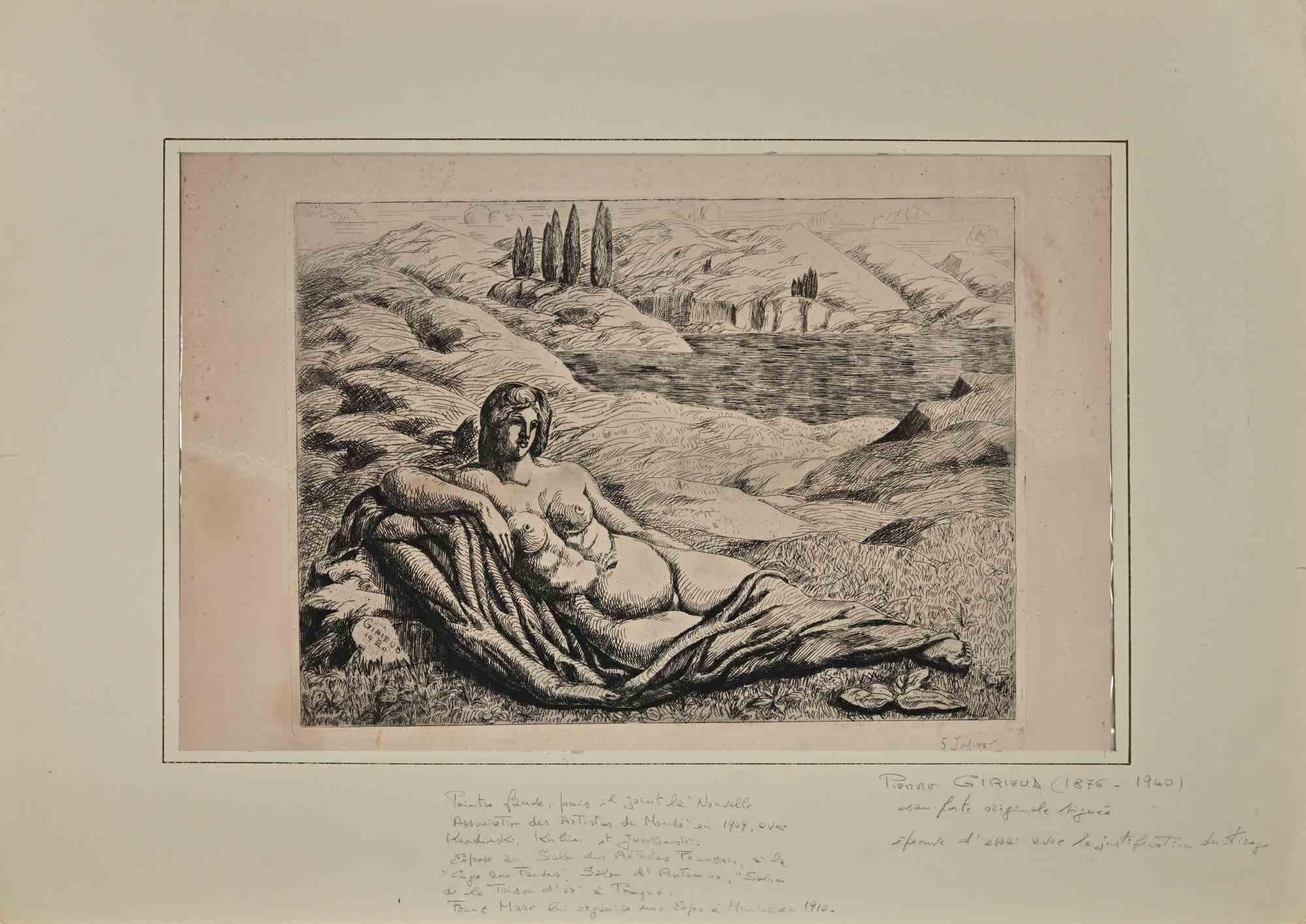 The Nude With Landscape - Etching and Drypoint by Pierre Girieud -1910s 1