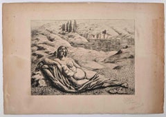 Le nu avec un paysage - eau-forte et pointe sèche de Pierre Girieud -1910