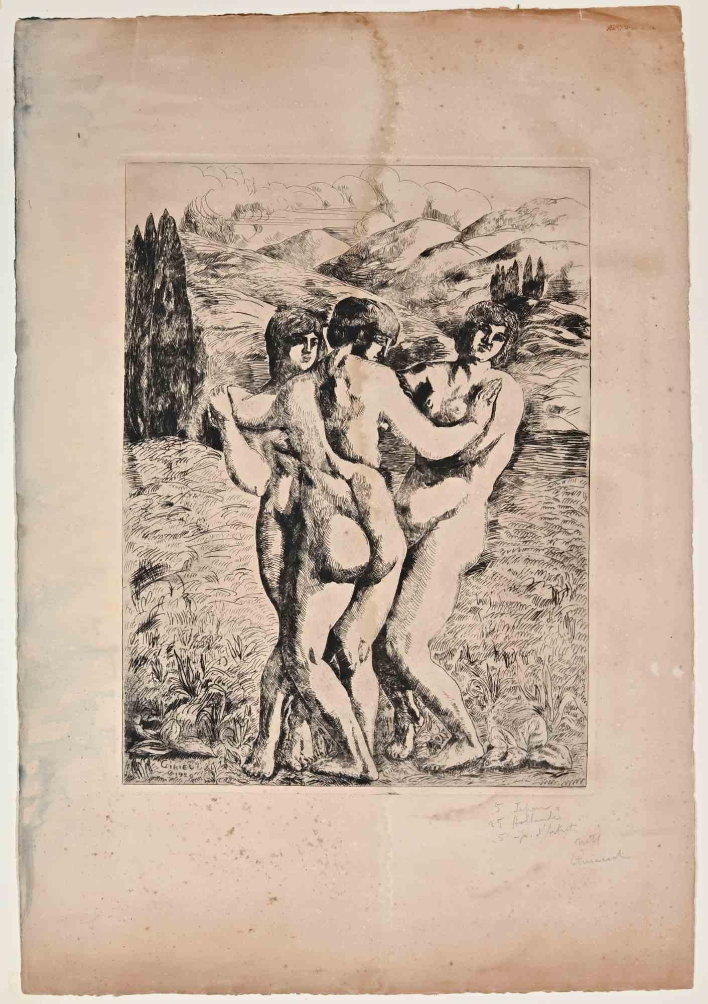 Trois personnages - eau-forte et pointe sèche originales de Pierre Girieud - 1920 en vente 1