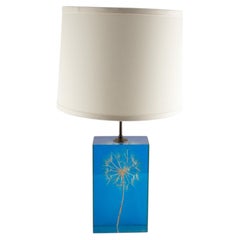 Pierre Giroudon Blue Lucite Lamp with Encapsulated Dandelion, circa 1970
